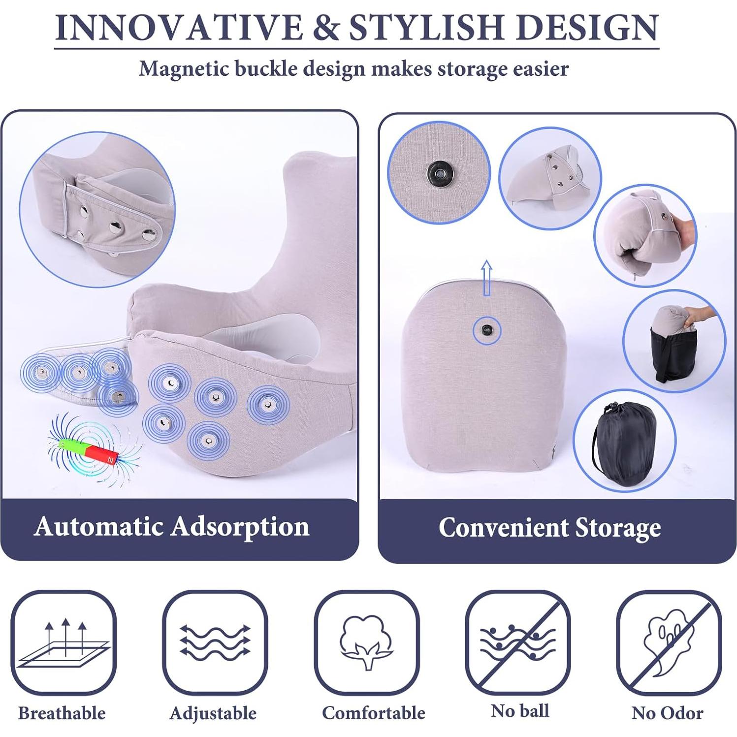Almohada de Viaje Ajustable GOLDORANGE Espuma de Memoria Gris