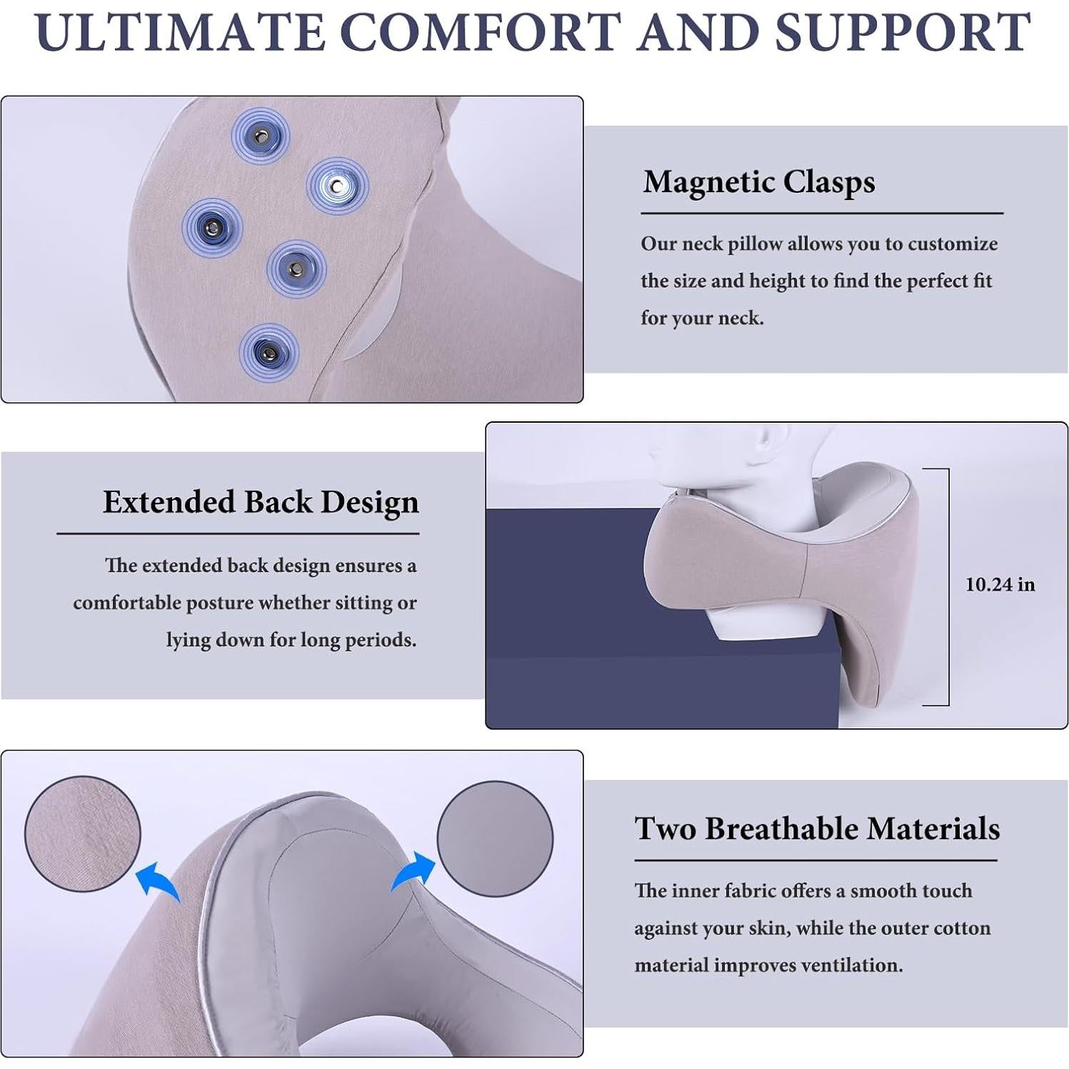 Almohada de Viaje Ajustable GOLDORANGE Espuma de Memoria Gris