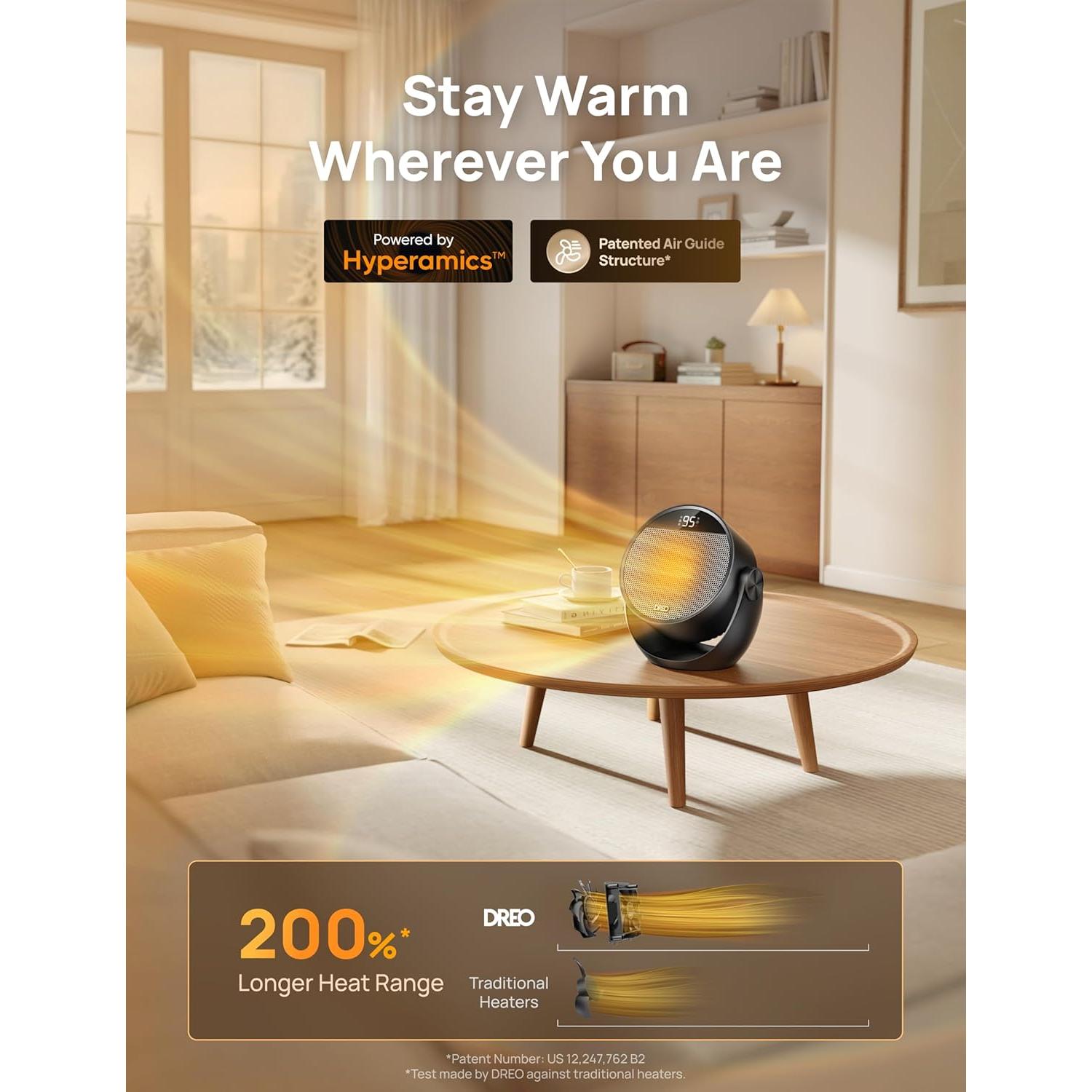 Calentador Eléctrico Dreo 1500W Portátil Negro con Control Remoto