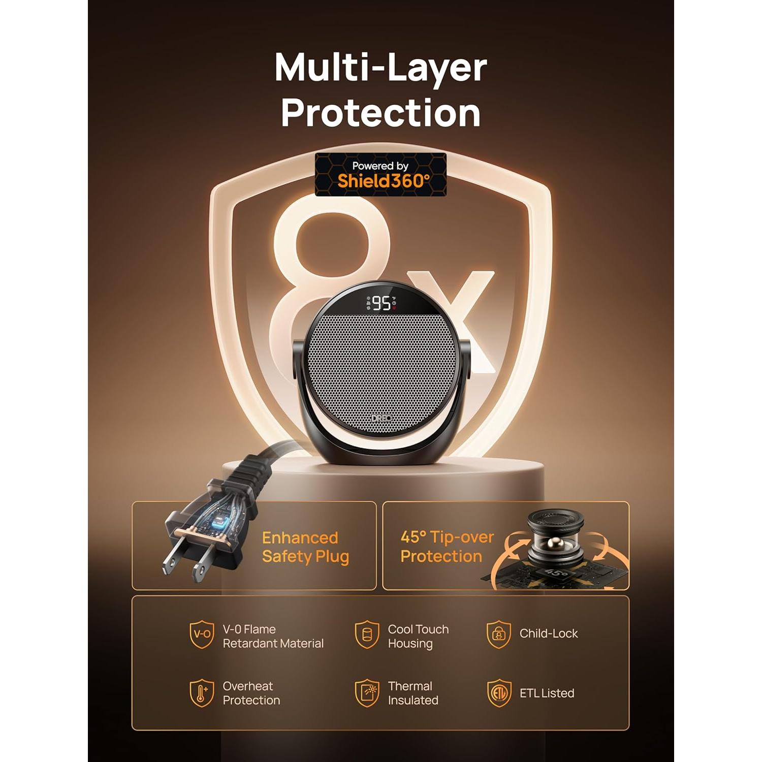 Calentador Eléctrico Dreo 1500W Portátil Negro con Control Remoto