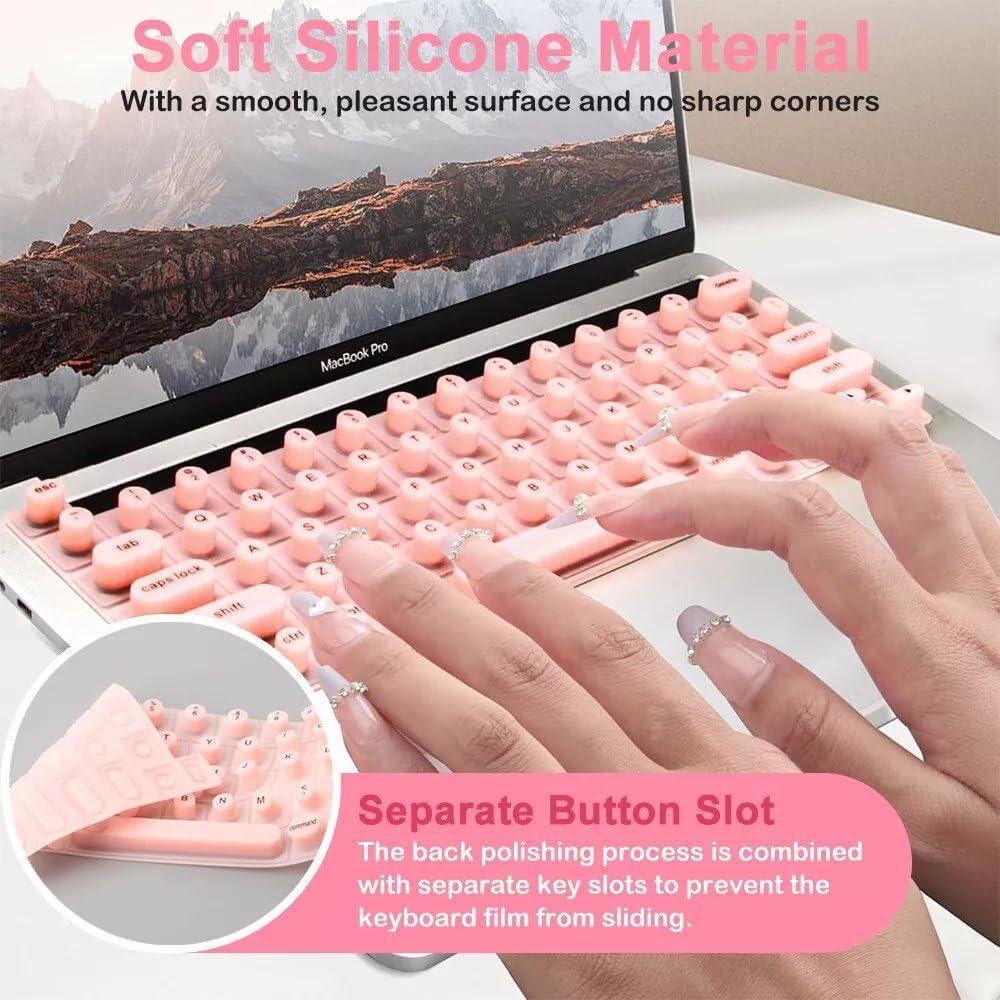 Cubierta de Teclado de Silicona KANCOKIT para Uñas Largas Rosa