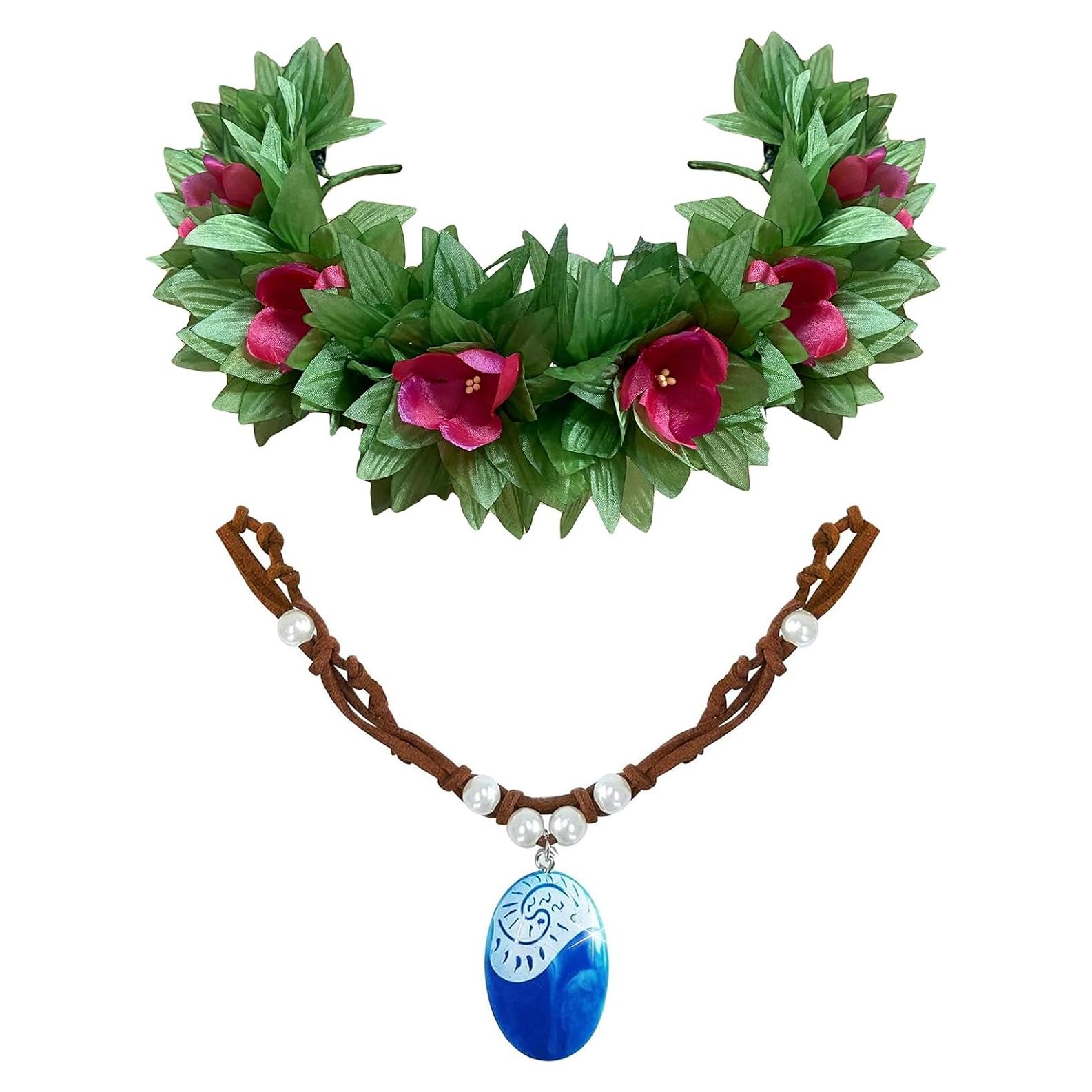 Corona de Flores Hawaiana DreamLily para Niñas - Verde y Rosa Fucsia