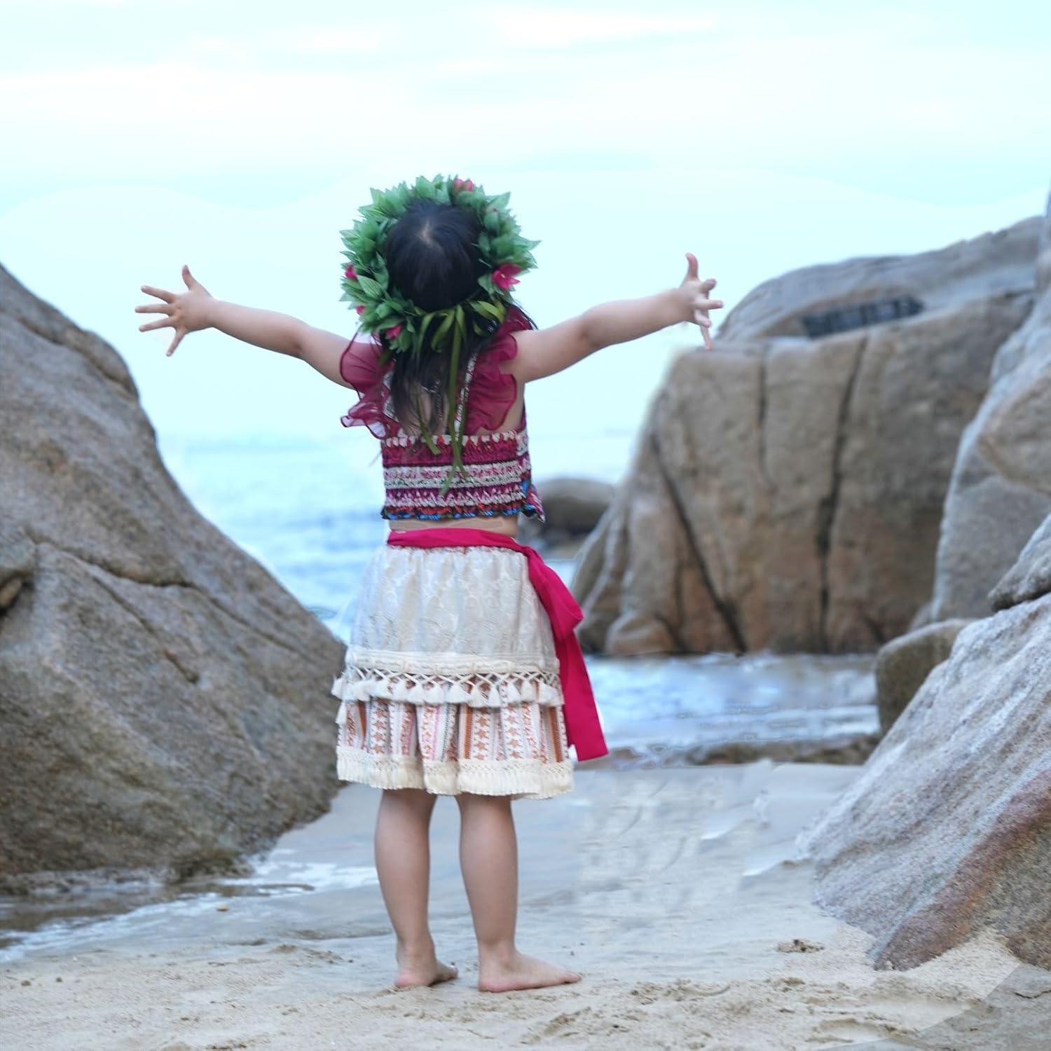 Corona de Flores Hawaiana DreamLily para Niñas - Verde y Rosa Fucsia