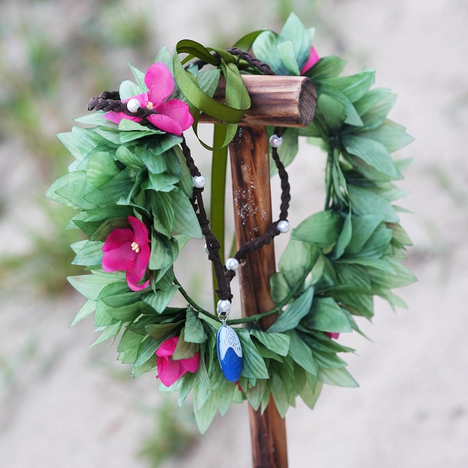 Corona de Flores Hawaiana DreamLily para Niñas - Verde y Rosa Fucsia