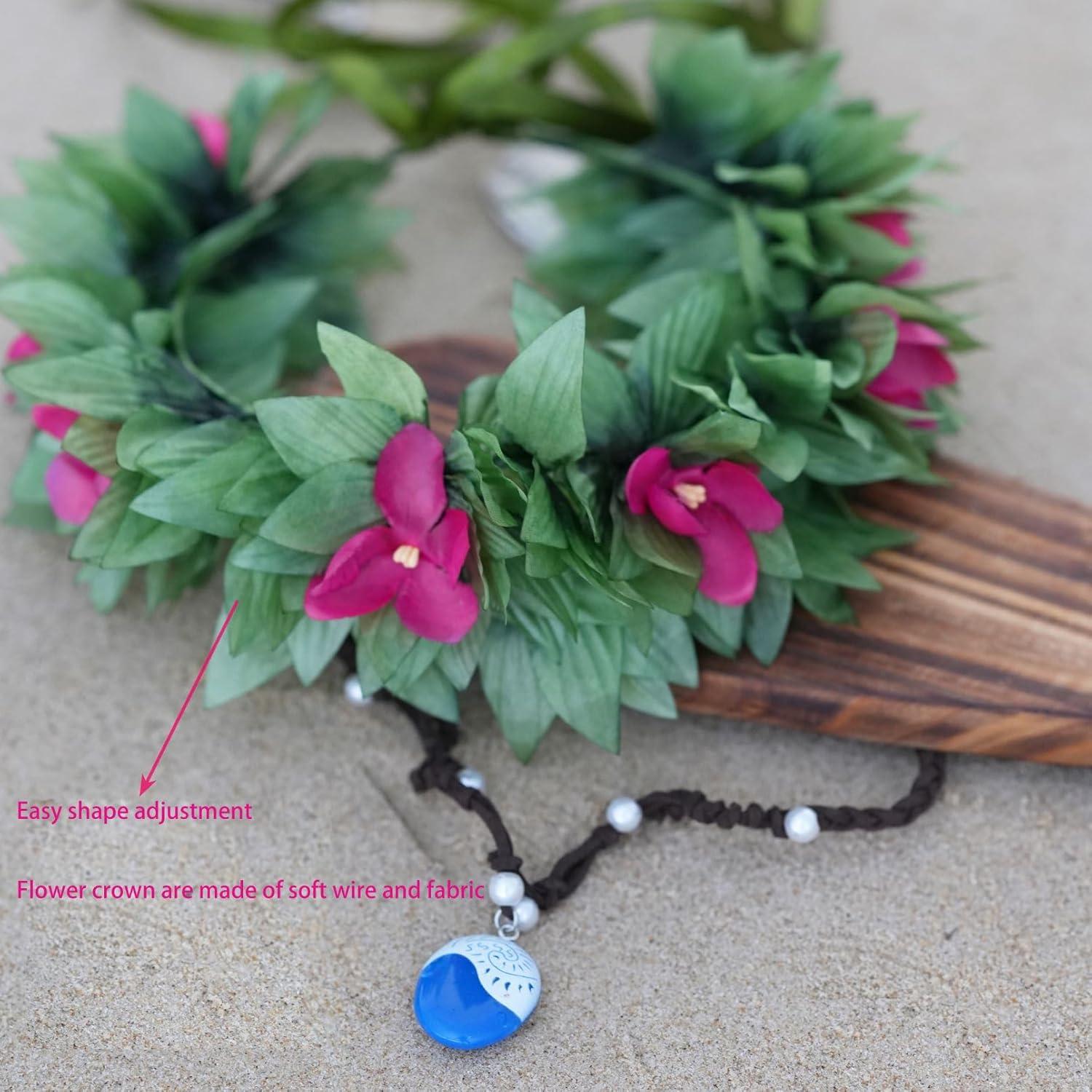 Corona de Flores Hawaiana DreamLily para Niñas - Verde y Rosa Fucsia