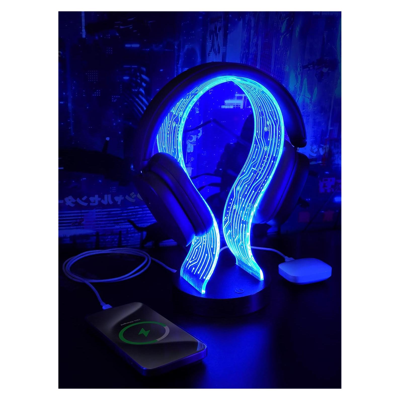 Soporte para Auriculares CoolGift Mart con Iluminación LED y Carga USB
