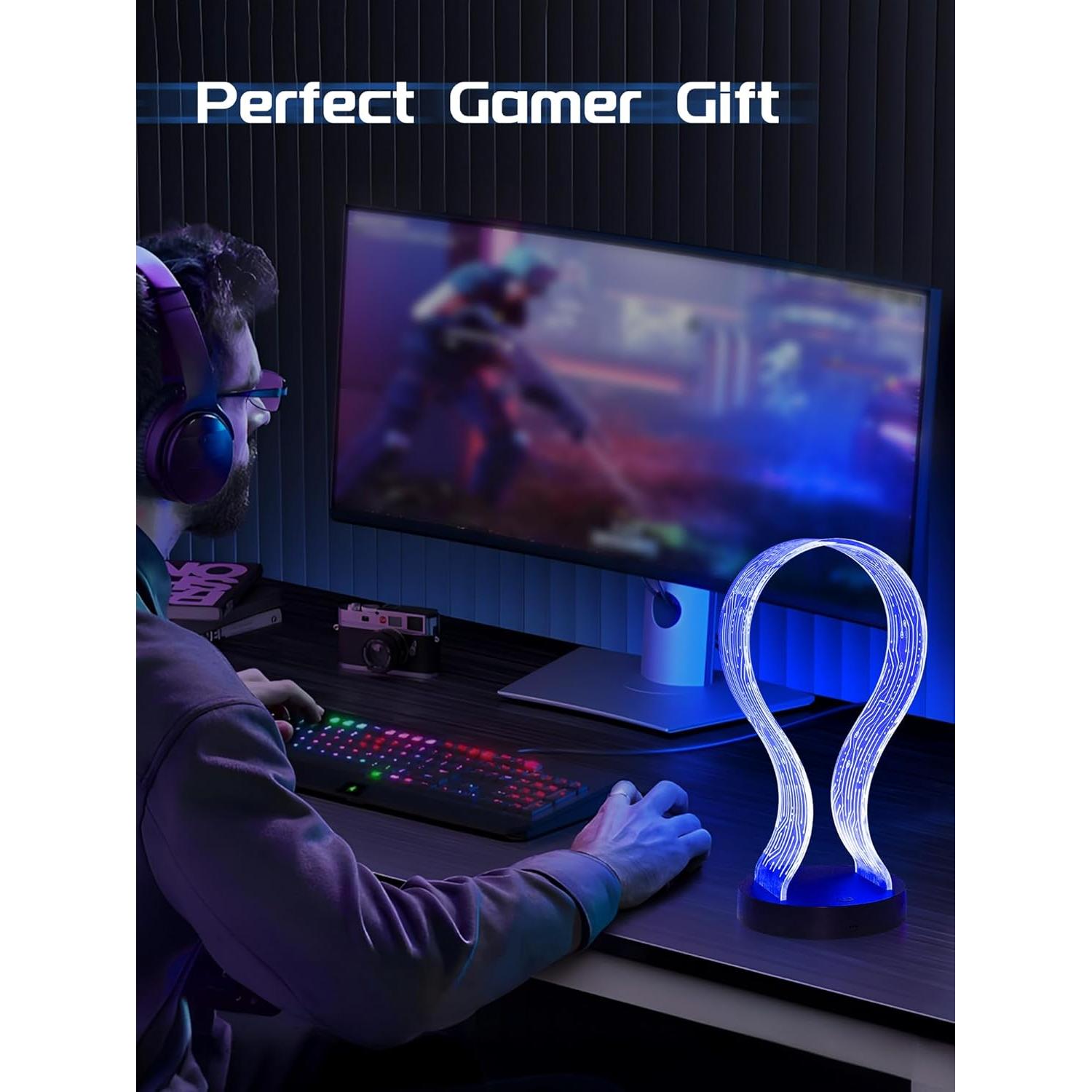 Soporte para Auriculares CoolGift Mart con Iluminación LED y Carga USB