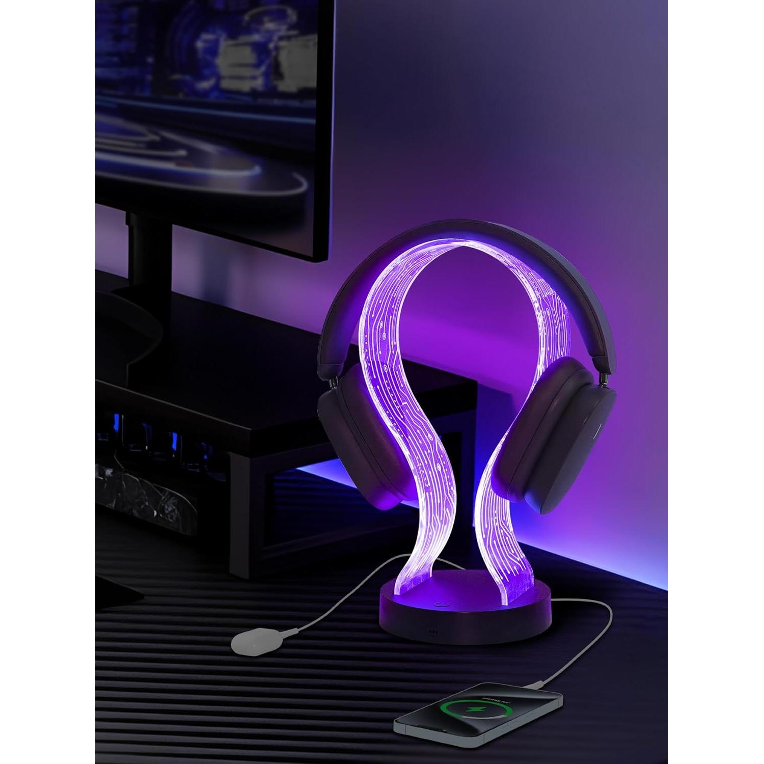 Soporte para Auriculares CoolGift Mart con Iluminación LED y Carga USB