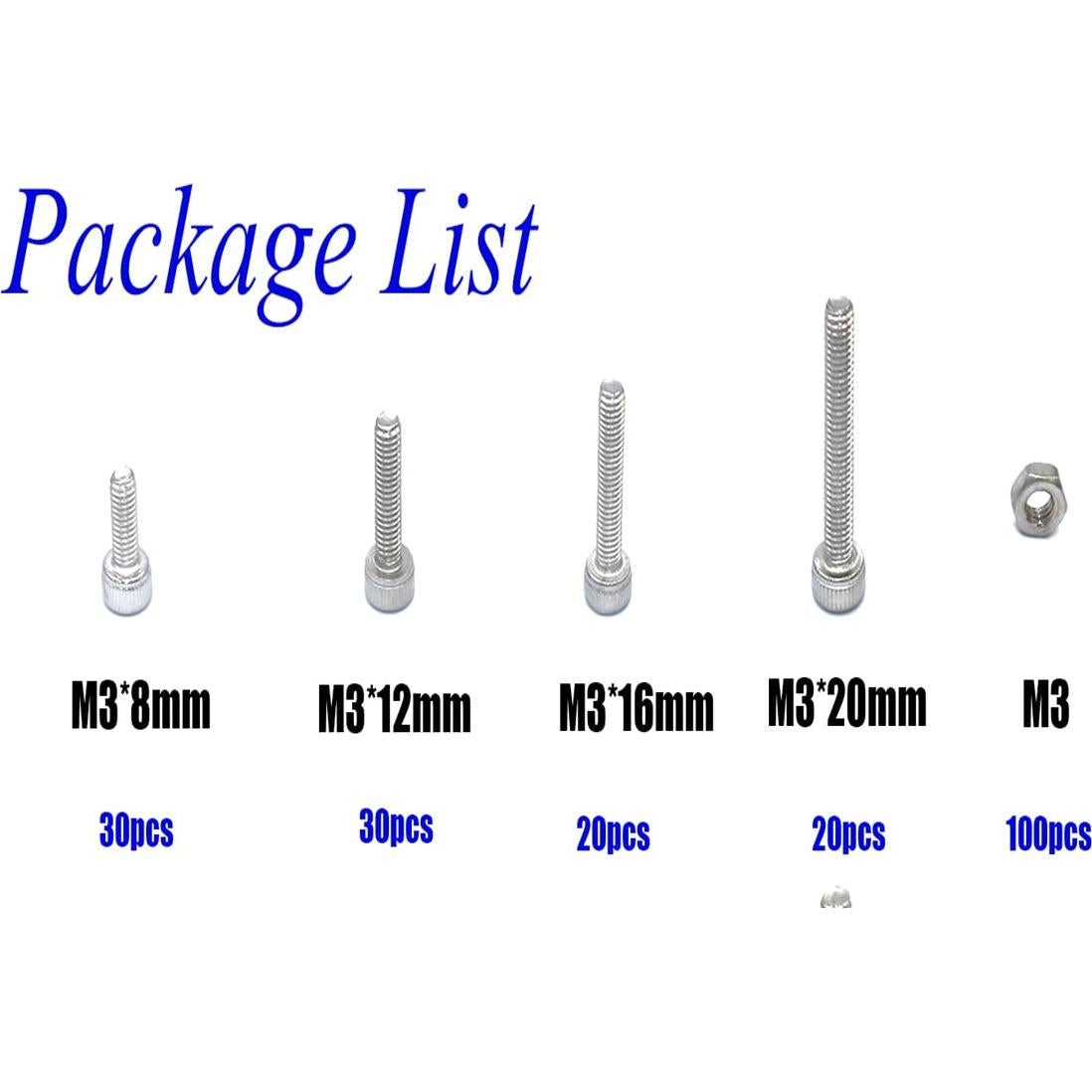 Juego de 200 Piezas Tornillos y Tuercas M3 Acero Inoxidable 304