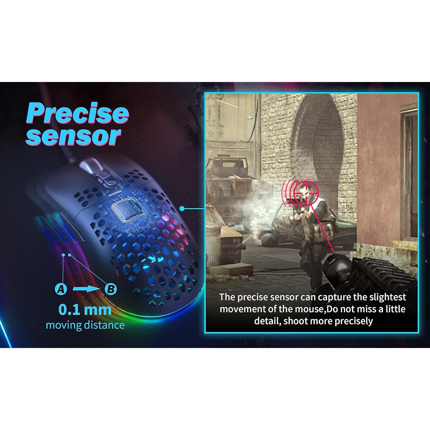 Ratón Gaming CYD C306, Ergonómico con RGB 12800 DPI