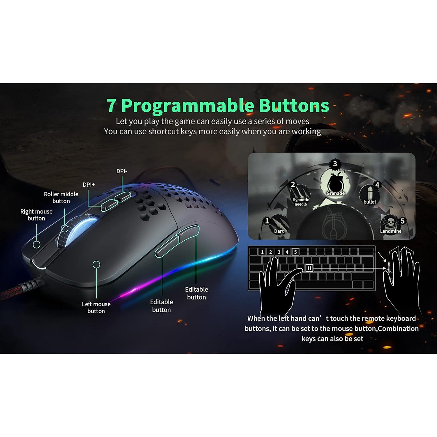 Ratón Gaming CYD C306, Ergonómico con RGB 12800 DPI