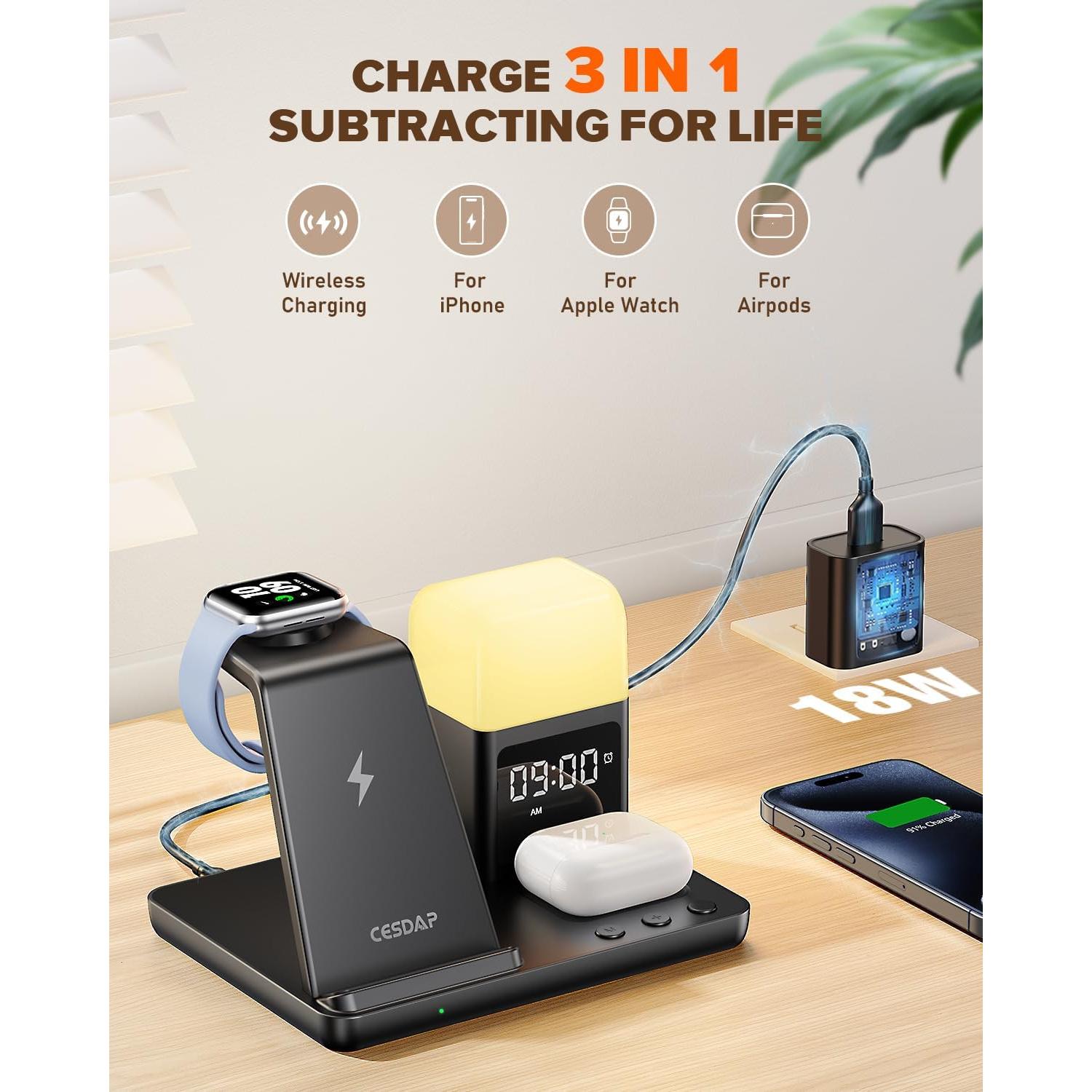 Estación de Carga Inalámbrica 6 en 1 CESDAP para iPhone y Apple Watch