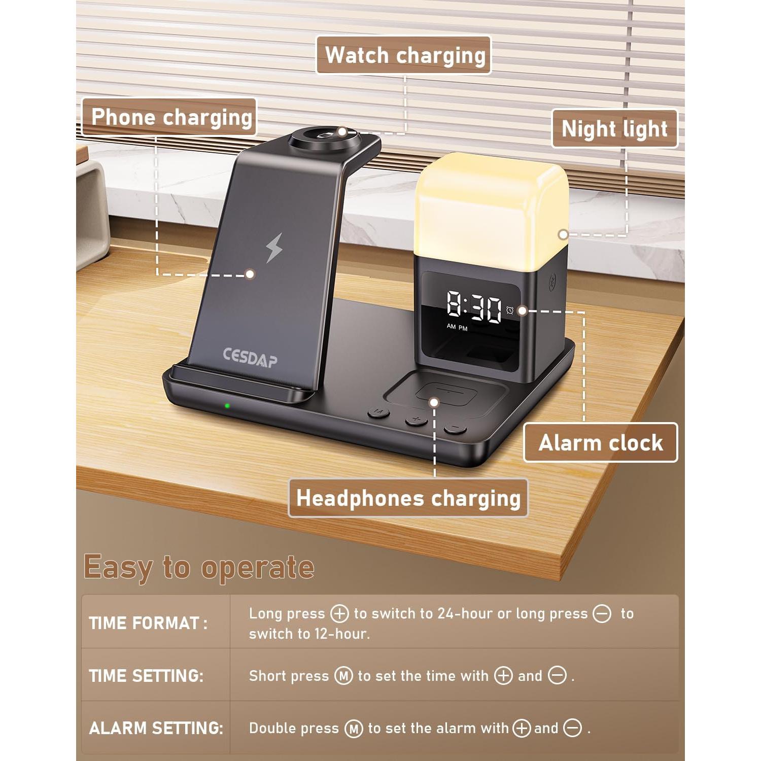 Estación de Carga Inalámbrica 6 en 1 CESDAP para iPhone y Apple Watch