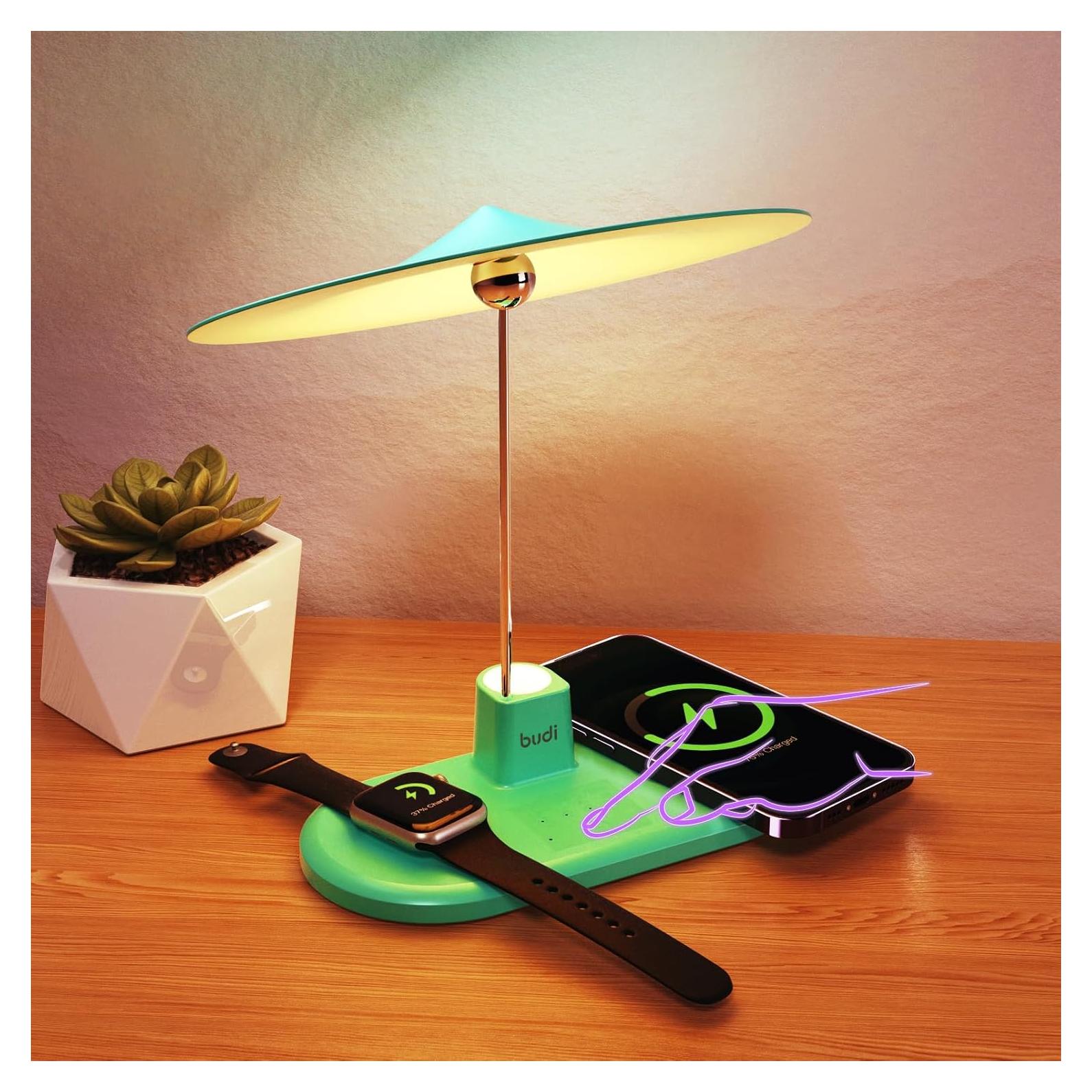 Lámpara de Mesa BUDI WL-4800W Táctil con Cargador Inalámbrico 20W