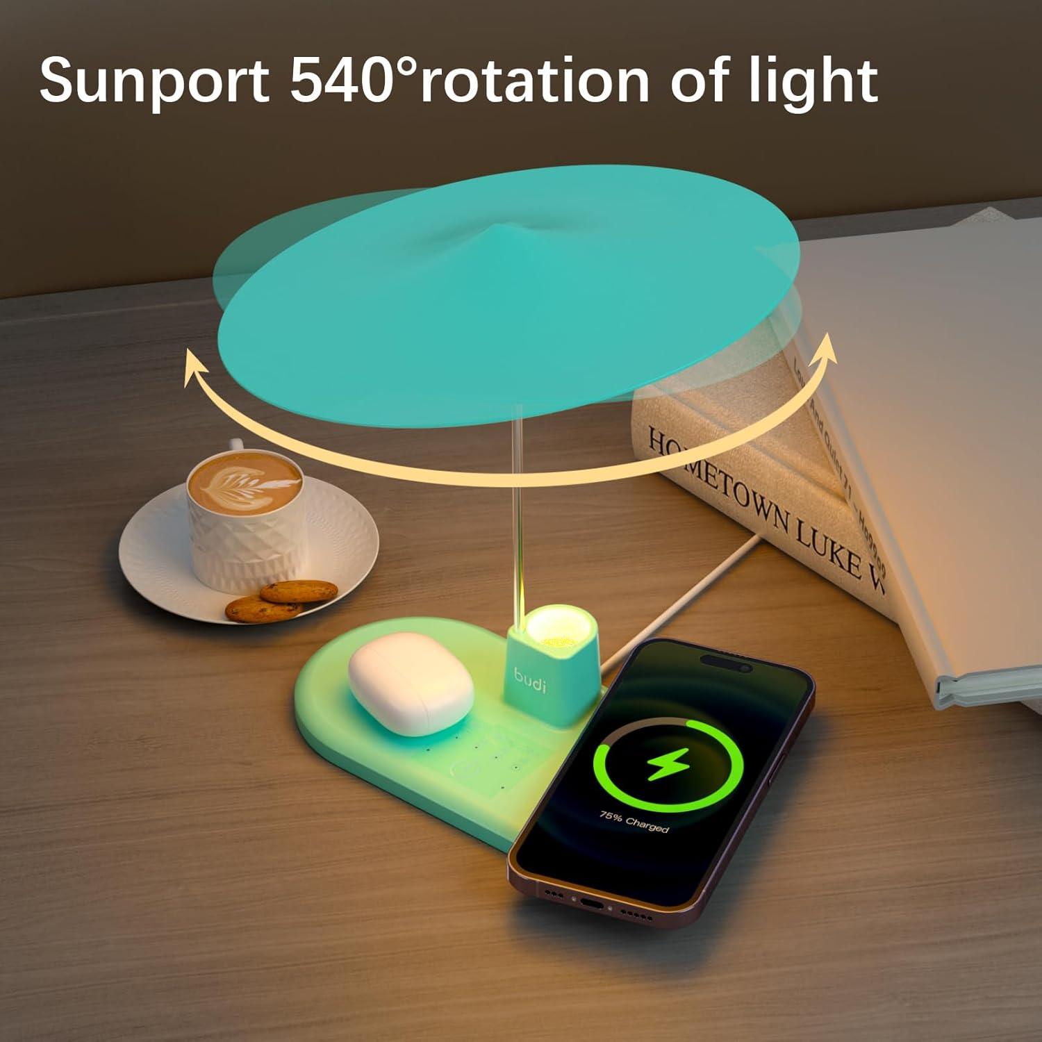 Lámpara de Mesa BUDI WL-4800W Táctil con Cargador Inalámbrico 20W