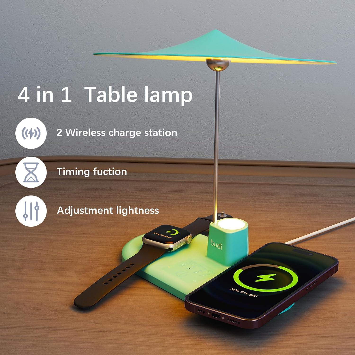 Lámpara de Mesa BUDI WL-4800W Táctil con Cargador Inalámbrico 20W