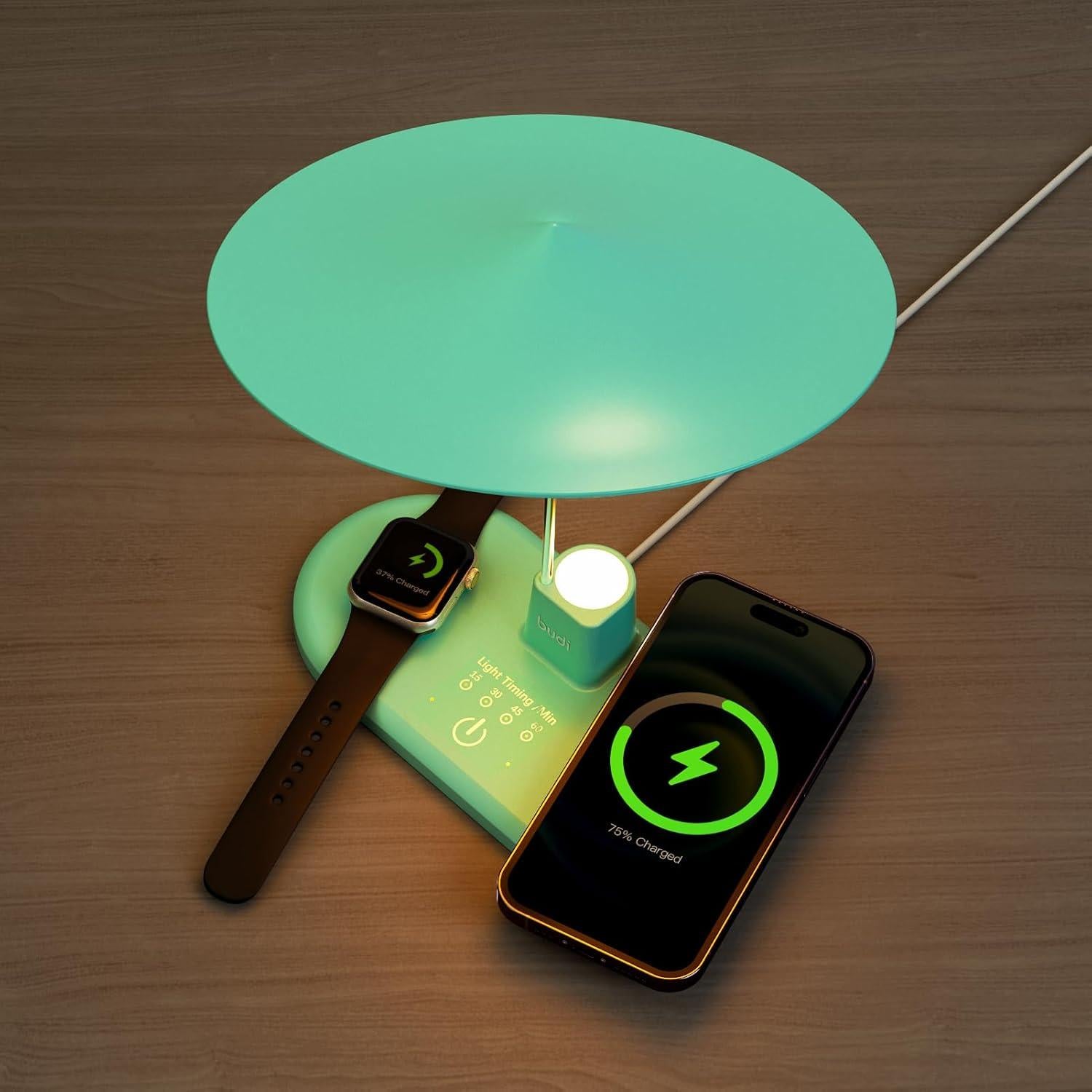 Lámpara de Mesa BUDI WL-4800W Táctil con Cargador Inalámbrico 20W