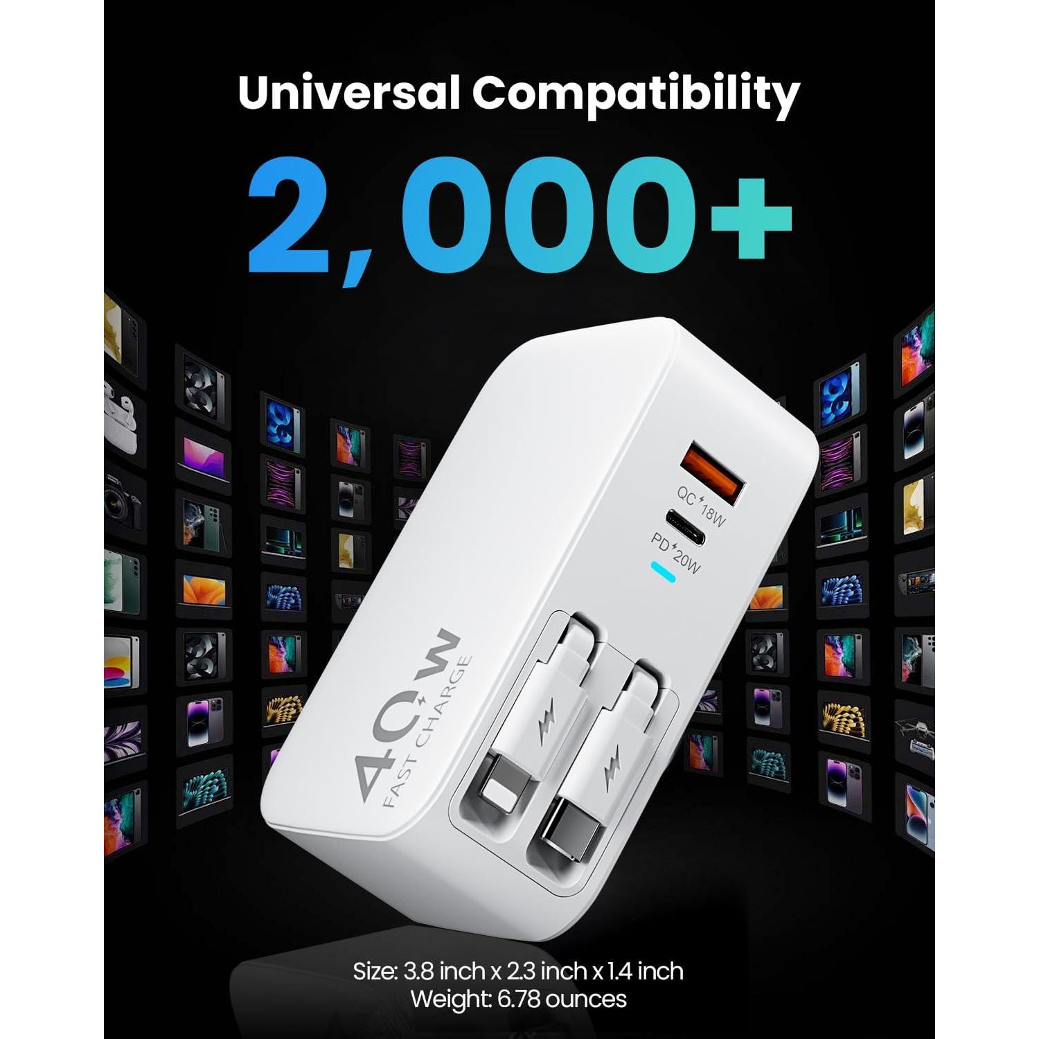 Cargador de pared retráctil DreamBee 40W 4-en-1 con cables