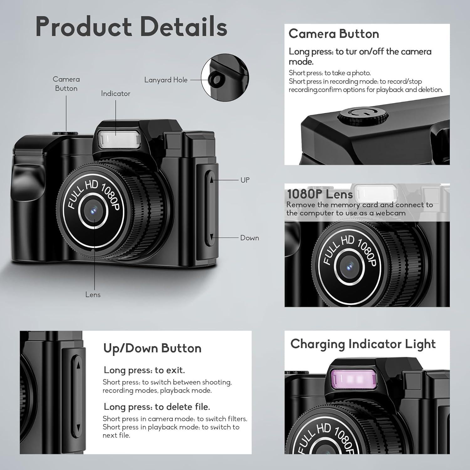 Cámara Mini Digital Ruwaqart FHD 1080P Compacta con 16GB
