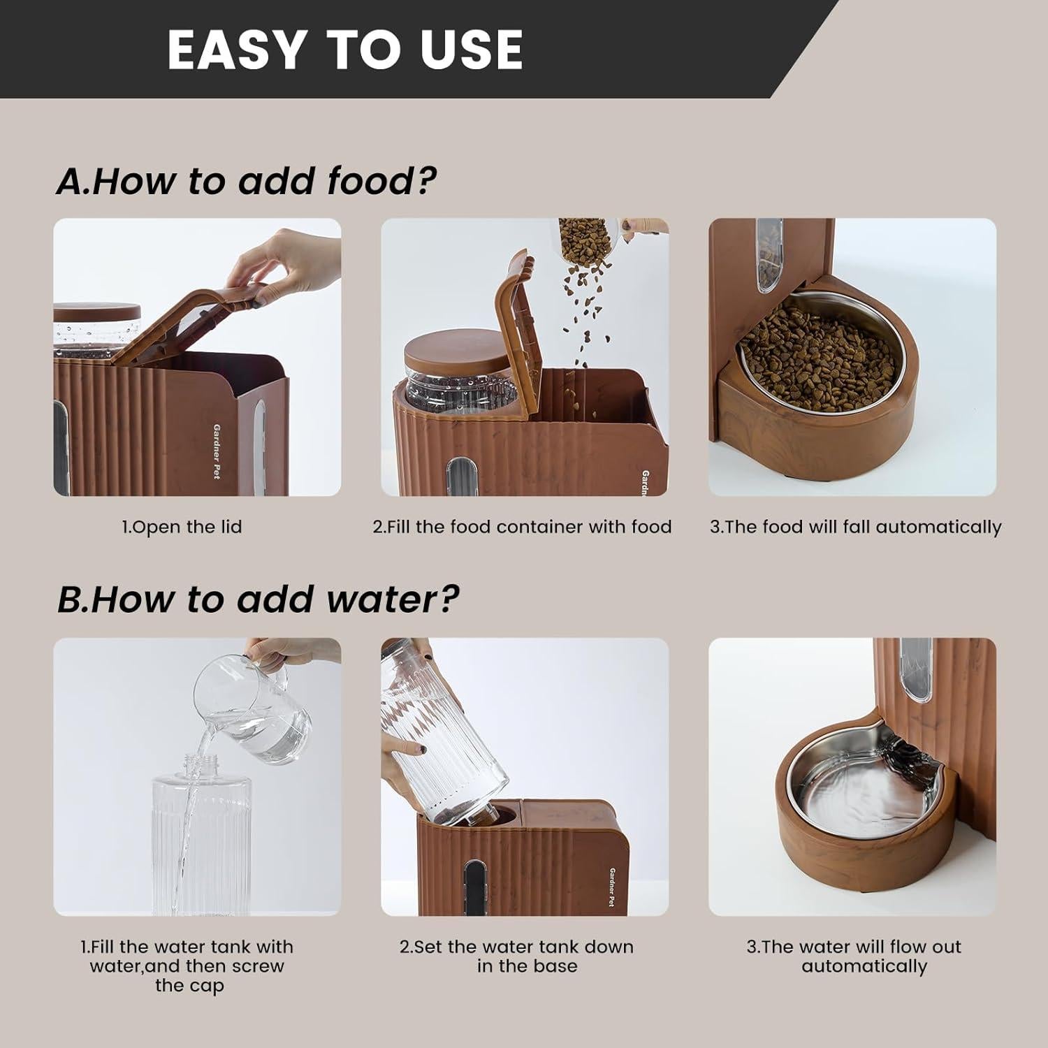 Comedero Automático 2-en-1 Gardner Pet, 3.03L Agua y 1.3kg Comida