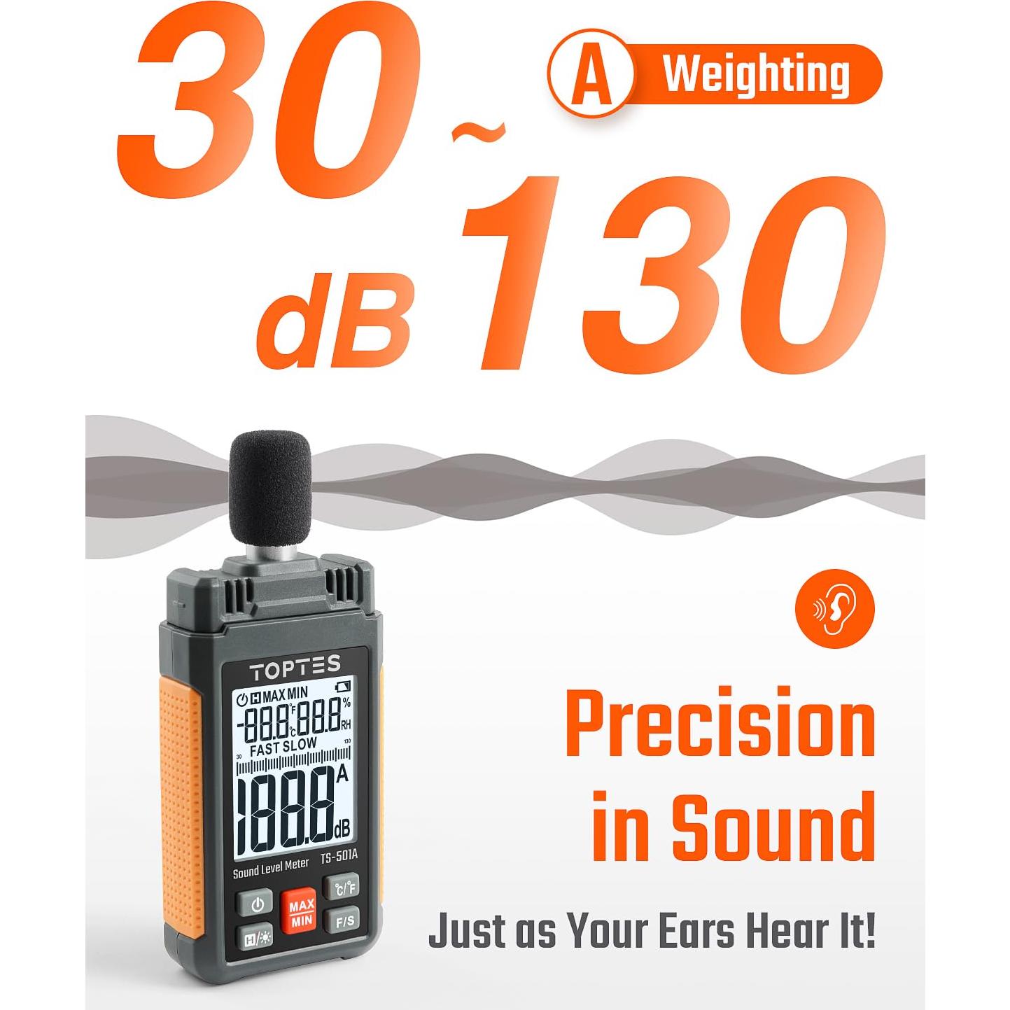 Medidor de Decibelios TS-501A TOPTES con Pantalla LCD 2.25"