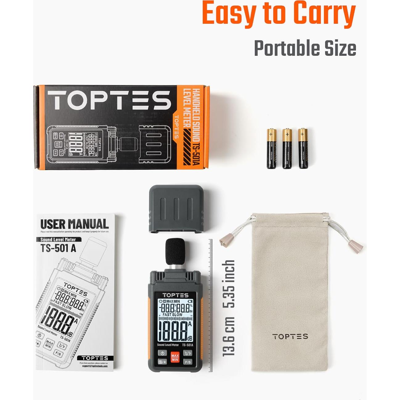 Medidor de Decibelios TS-501A TOPTES con Pantalla LCD 2.25"