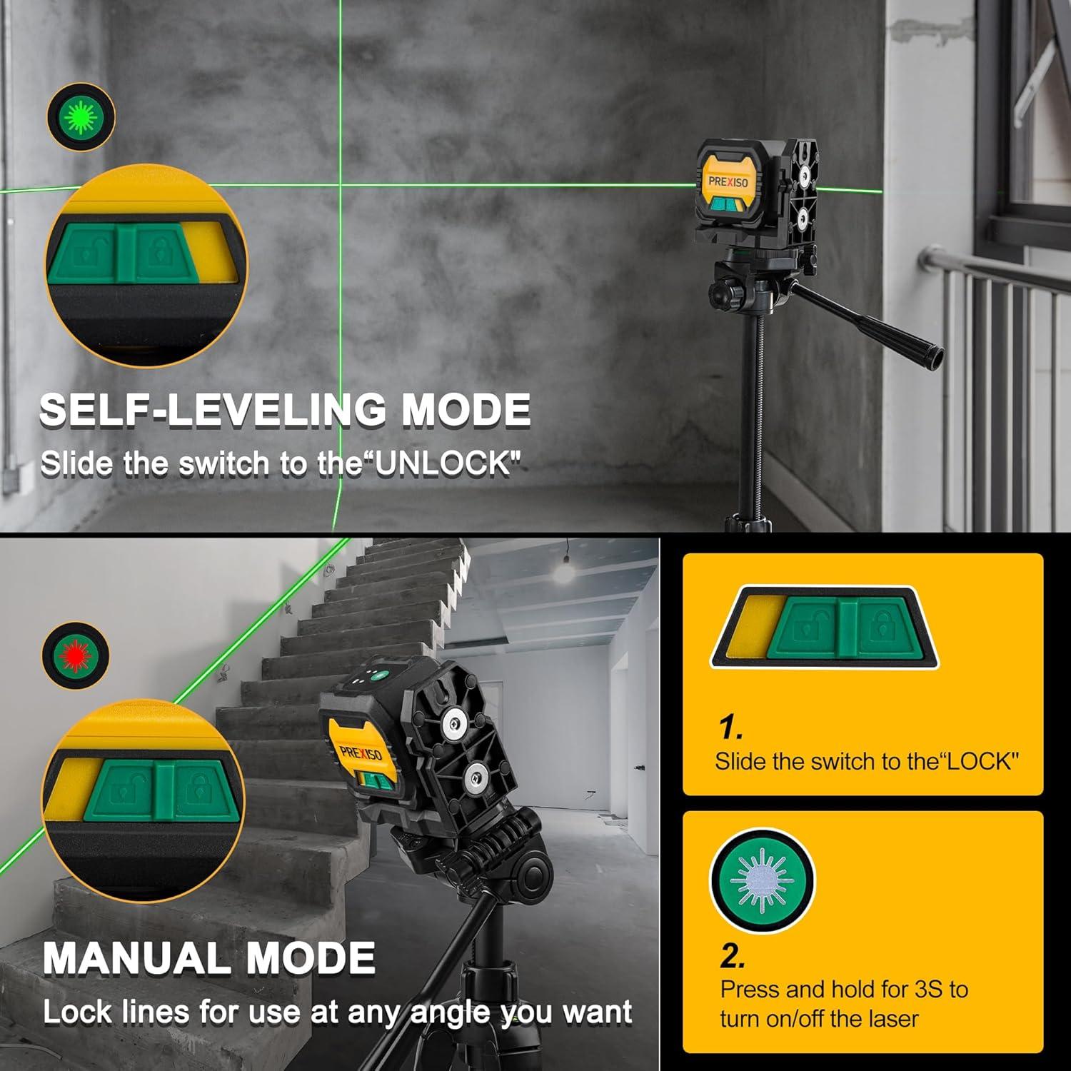 Nivel Láser PREXISO Autonivelante Verde 65 Pies con Trípode 119 cm