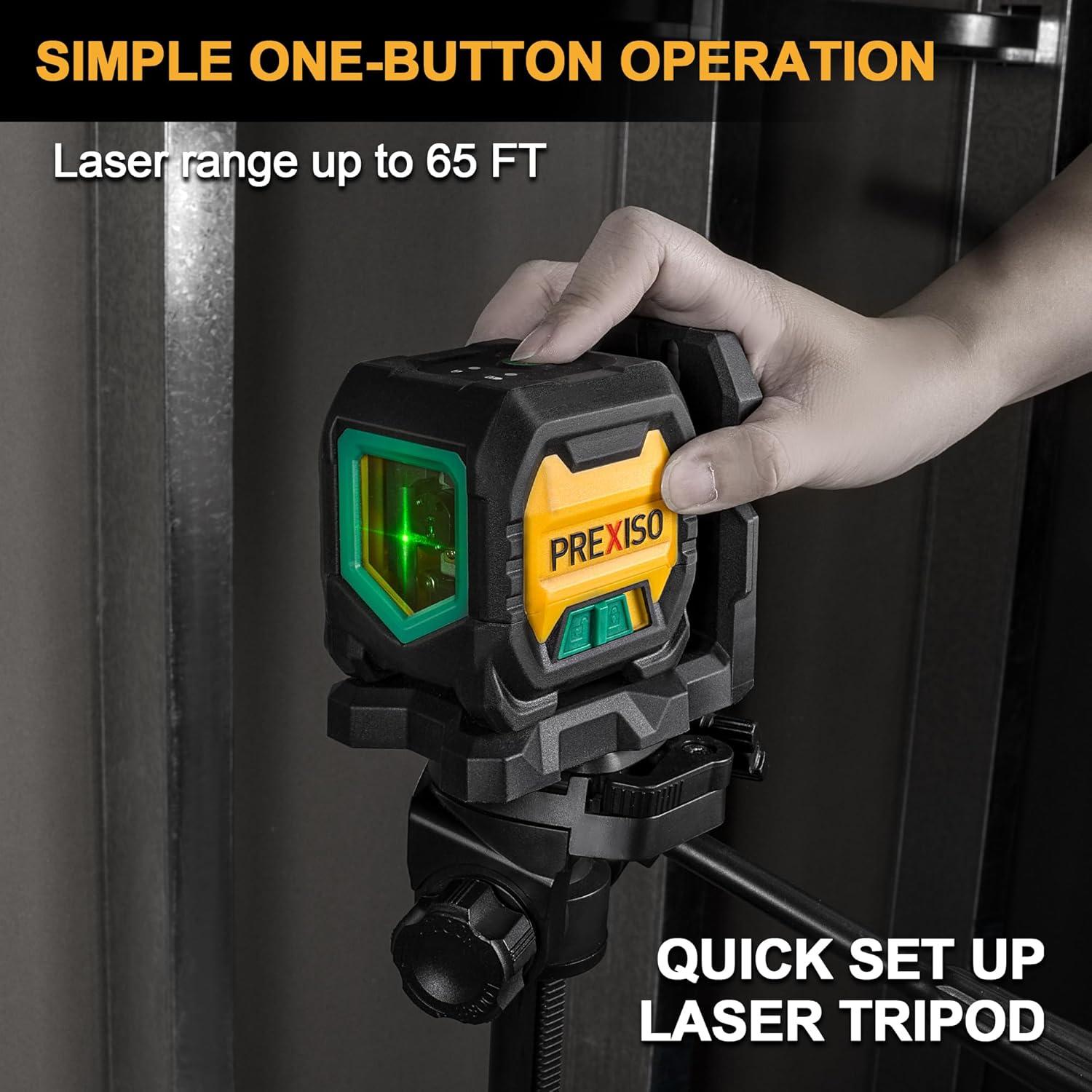 Nivel Láser PREXISO Autonivelante Verde 65 Pies con Trípode 119 cm
