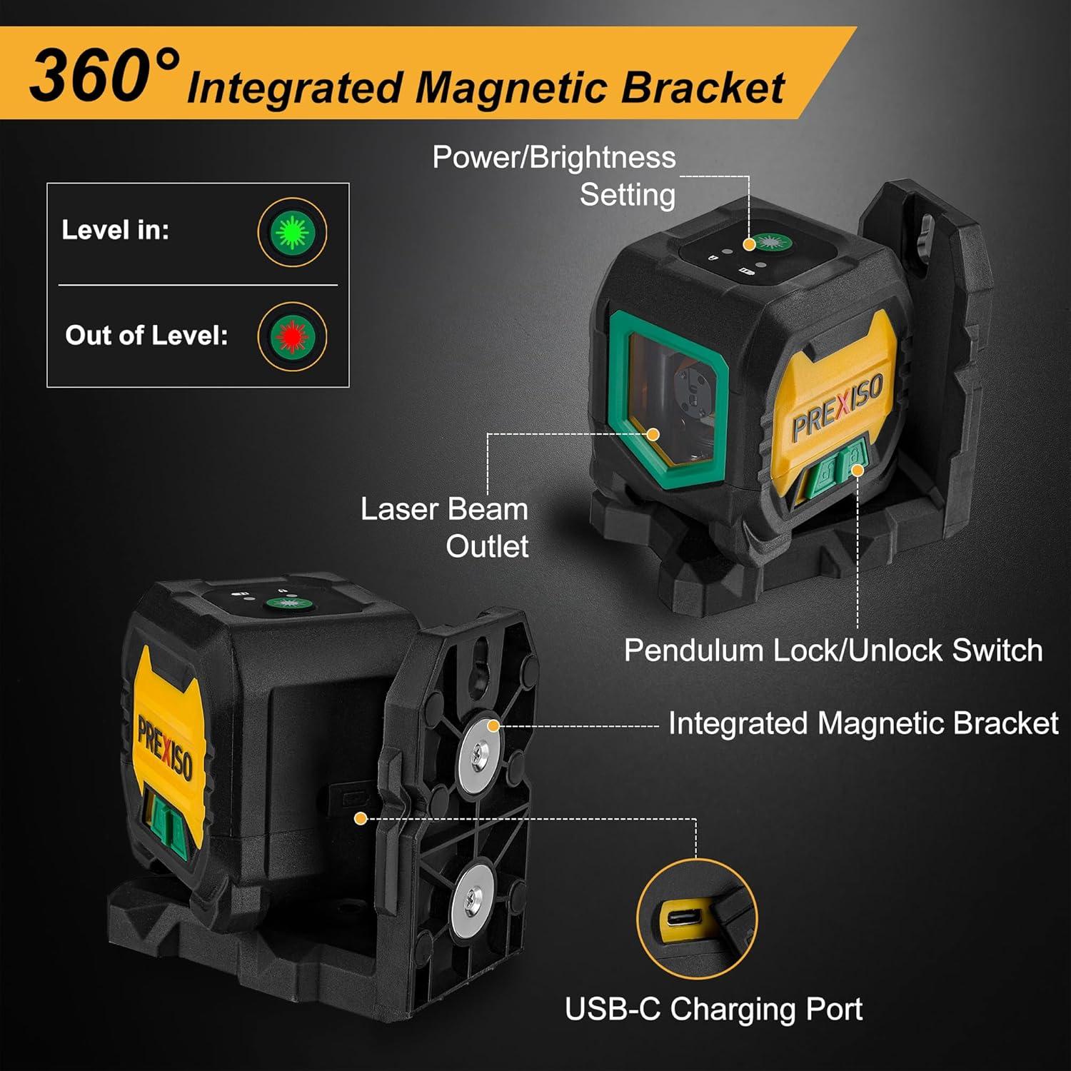 Nivel Láser PREXISO Autonivelante Verde 65 Pies con Trípode 119 cm