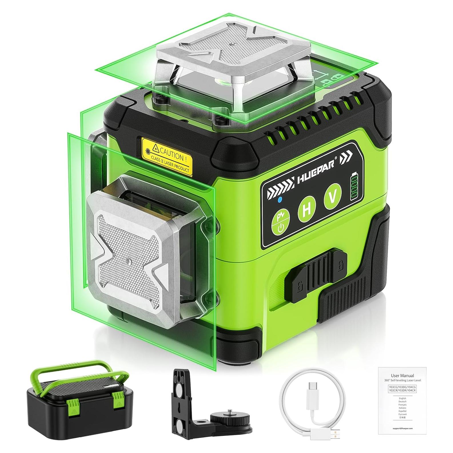 Nivel Láser 360 Huepar Y03CG Autonivelante con Pantalla LCD