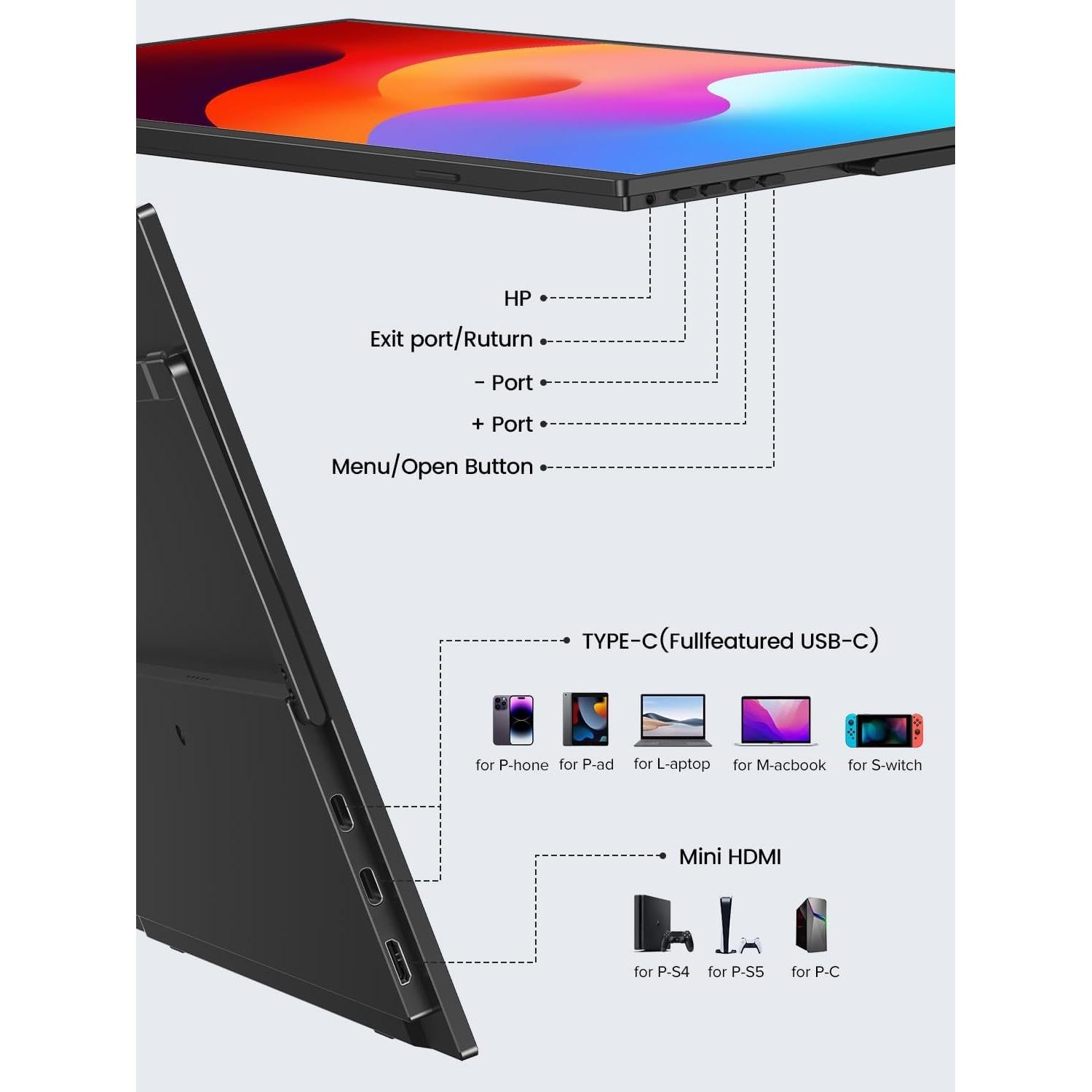 Monitor Portátil UPERFECT 15.6" FHD 1080P 125% sRGB Plug & Play