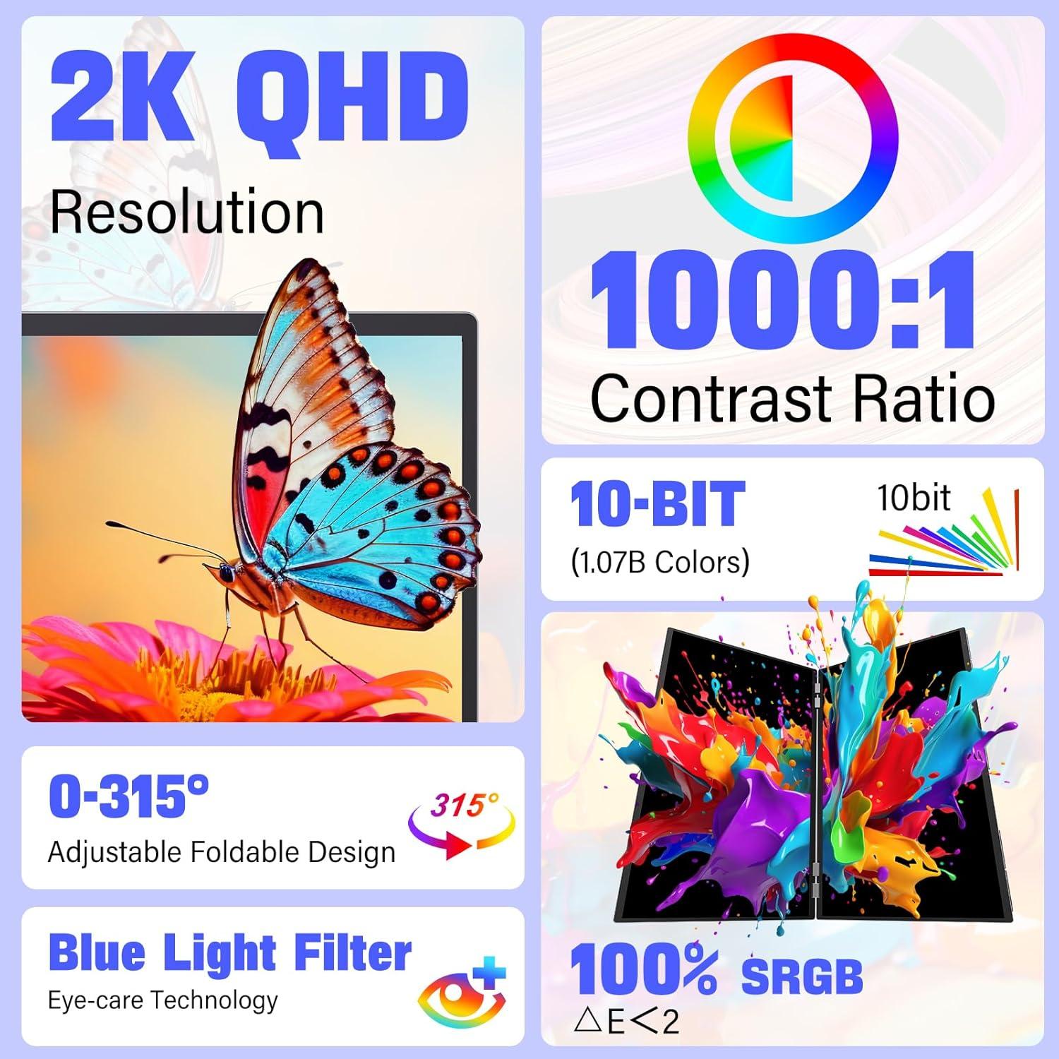 Monitor Doble Plegable InnoView 23.8" 2K QHD 100% sRGB