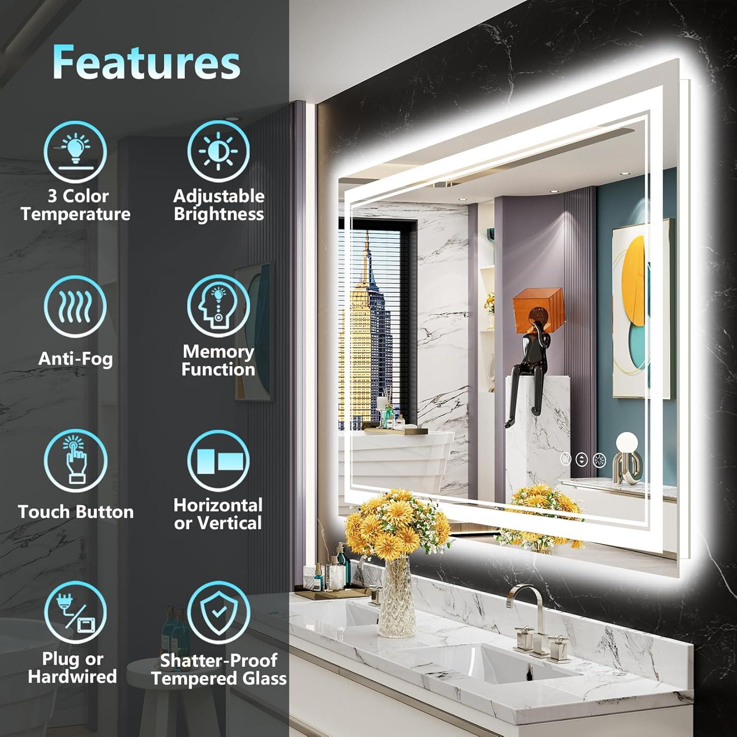 Espejo de Baño LED Awandee 120x90 cm Retroiluminado y Frontal