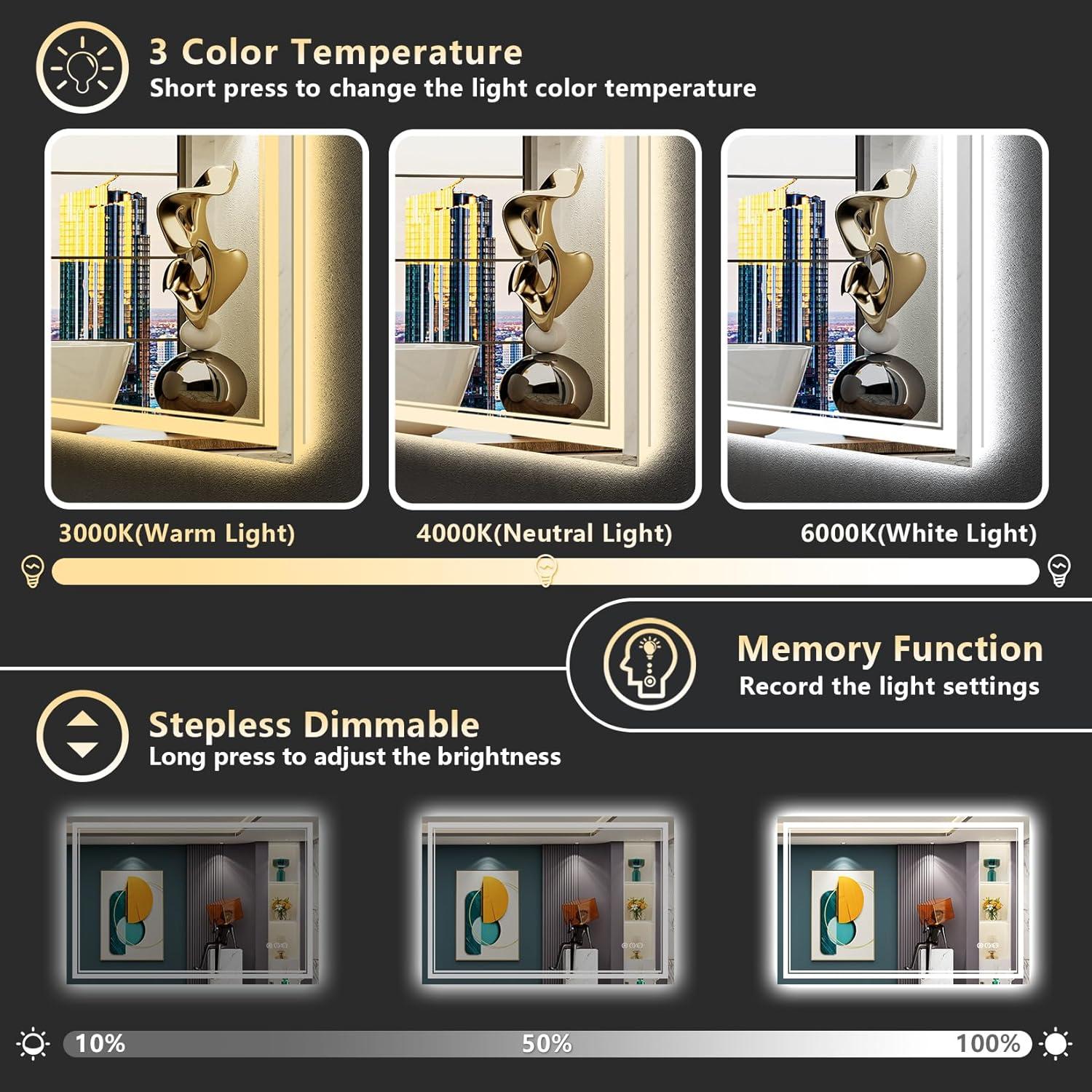 Espejo de Baño LED Awandee 120x90 cm Retroiluminado y Frontal