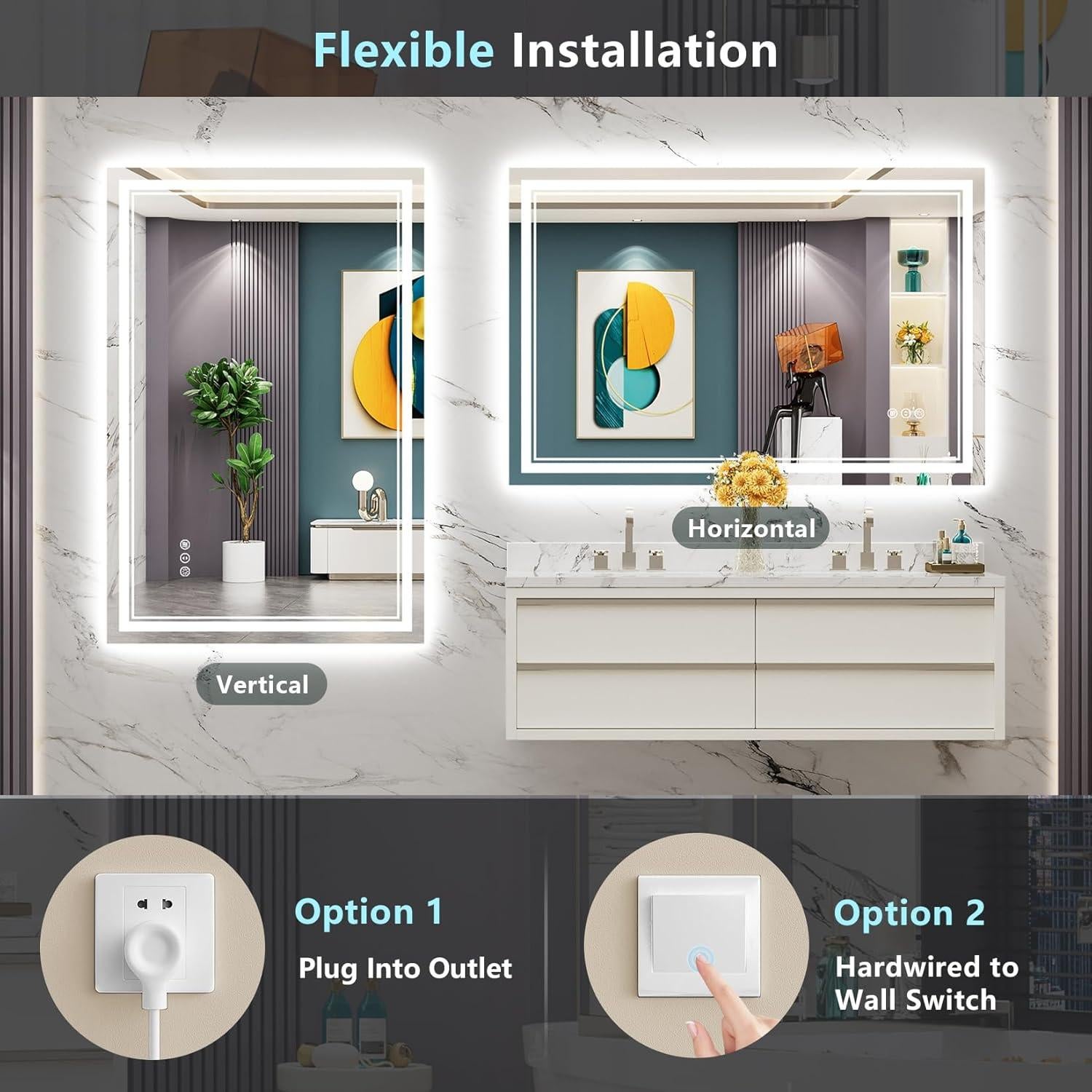 Espejo de Baño LED Awandee 120x90 cm Retroiluminado y Frontal