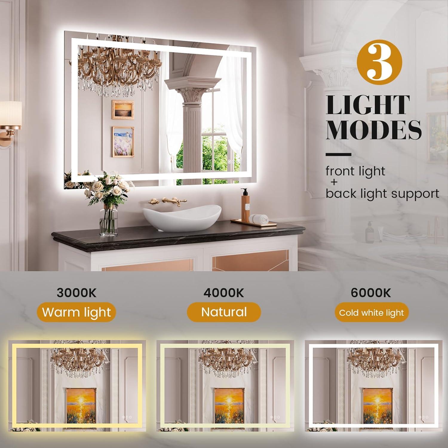 Espejo de Baño LED JISOSO 61x81cm Anti-vaho Regulable