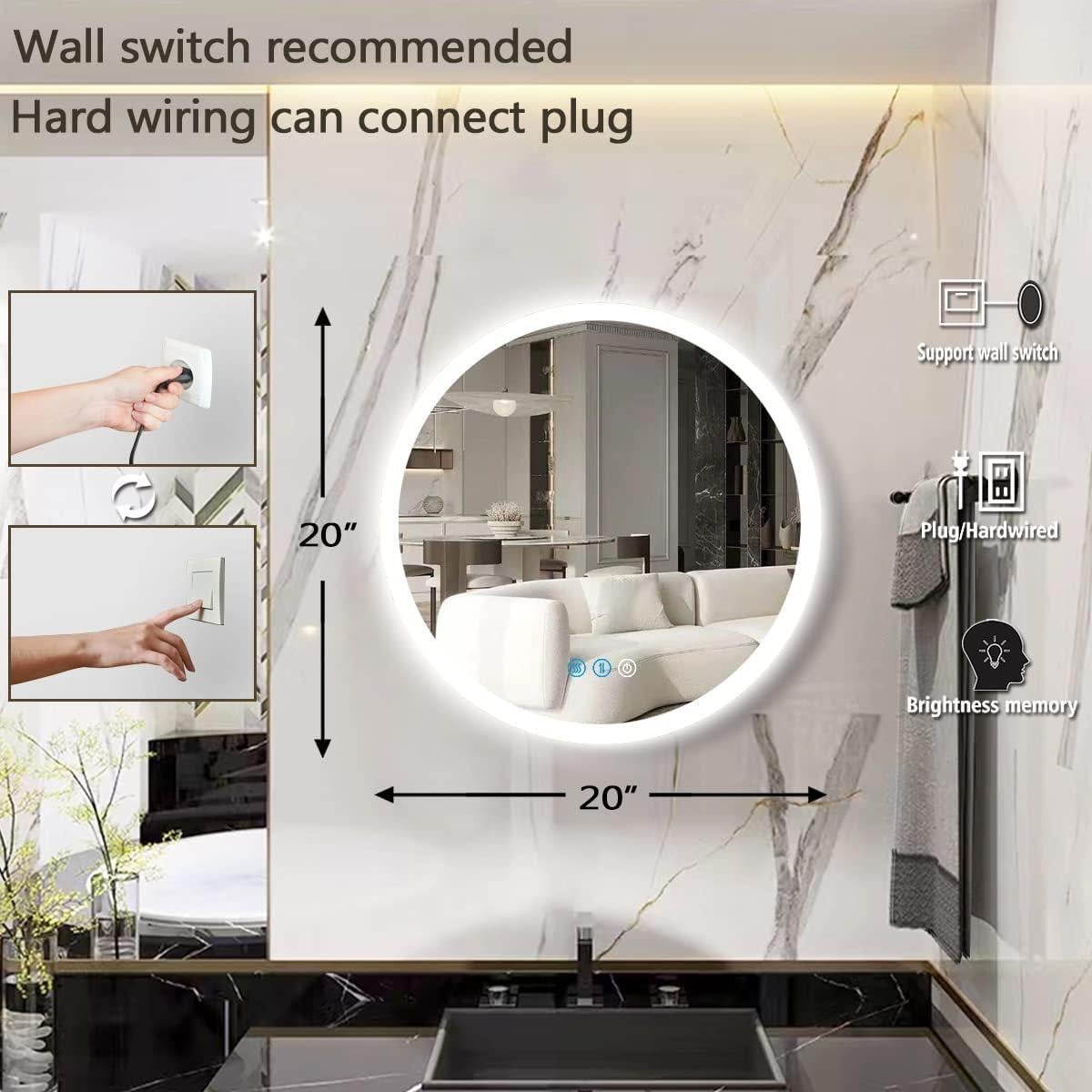 Espejo LED Redondo THEKLA 50 cm con Luz Regulable y Anti-empañante