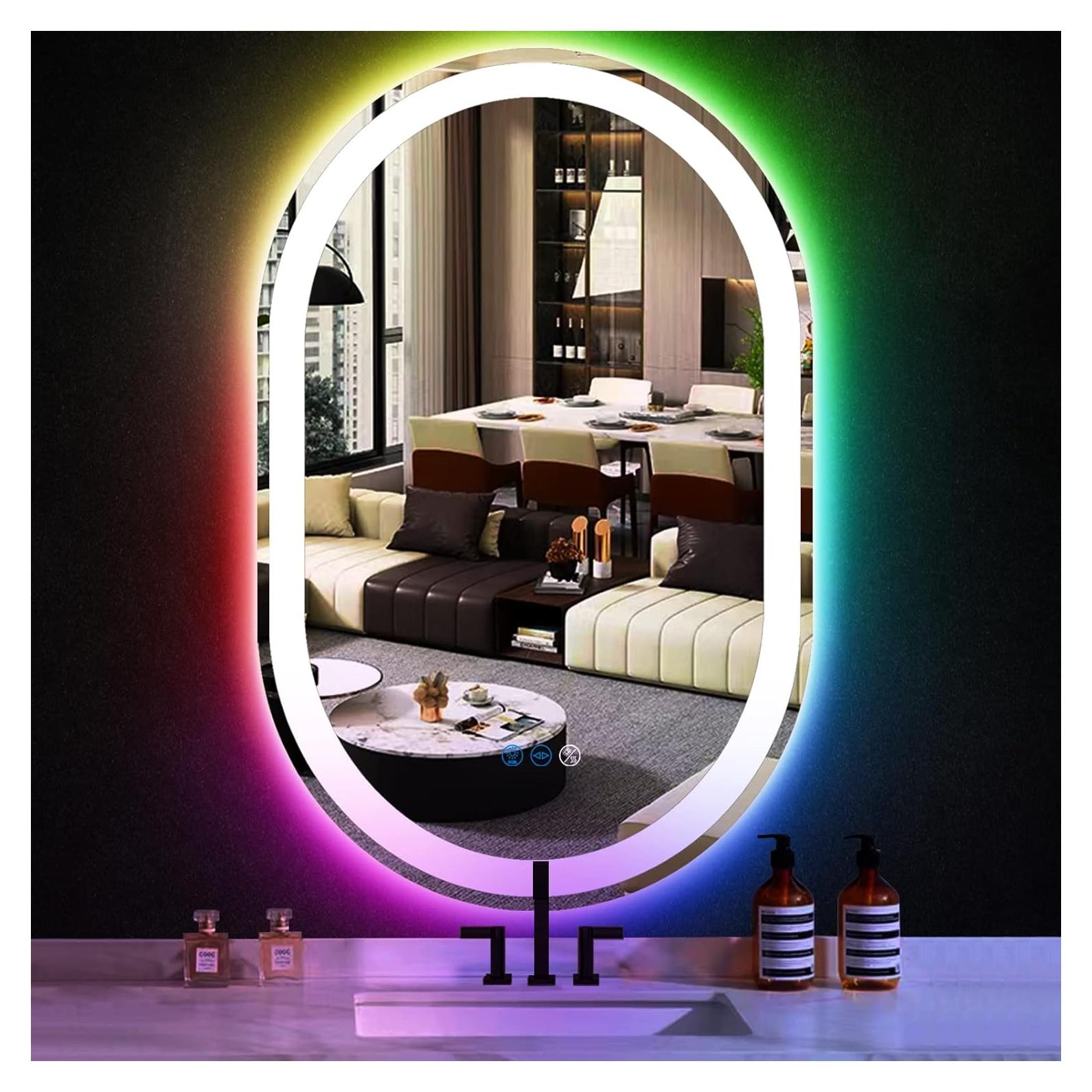 Espejo Ovalado LED THEKLA 32x20 Pulgadas con Luces RGB