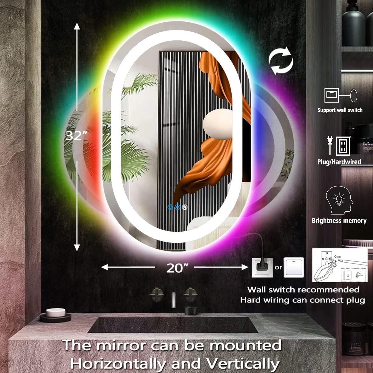Espejo Ovalado LED THEKLA 32x20 Pulgadas con Luces RGB