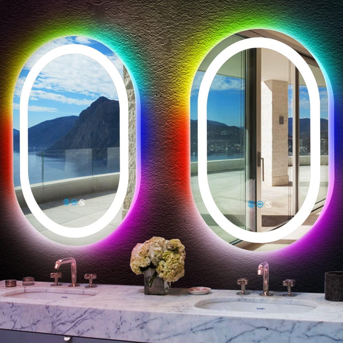 Espejo Ovalado LED THEKLA 32x20 Pulgadas con Luces RGB