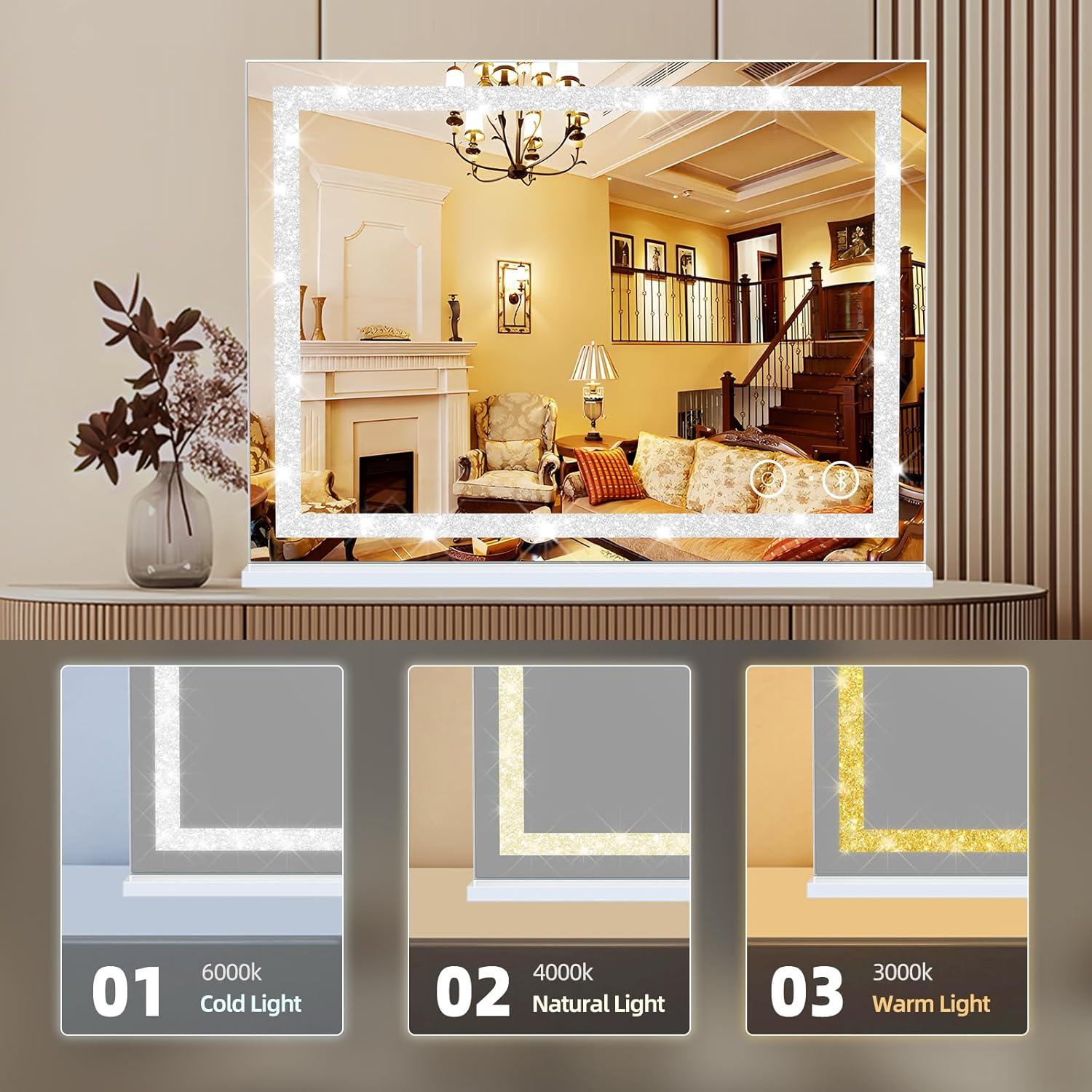 Espejo de Tocador Fenair Blanco con Luces y Altavoz Bluetooth 60x80 cm