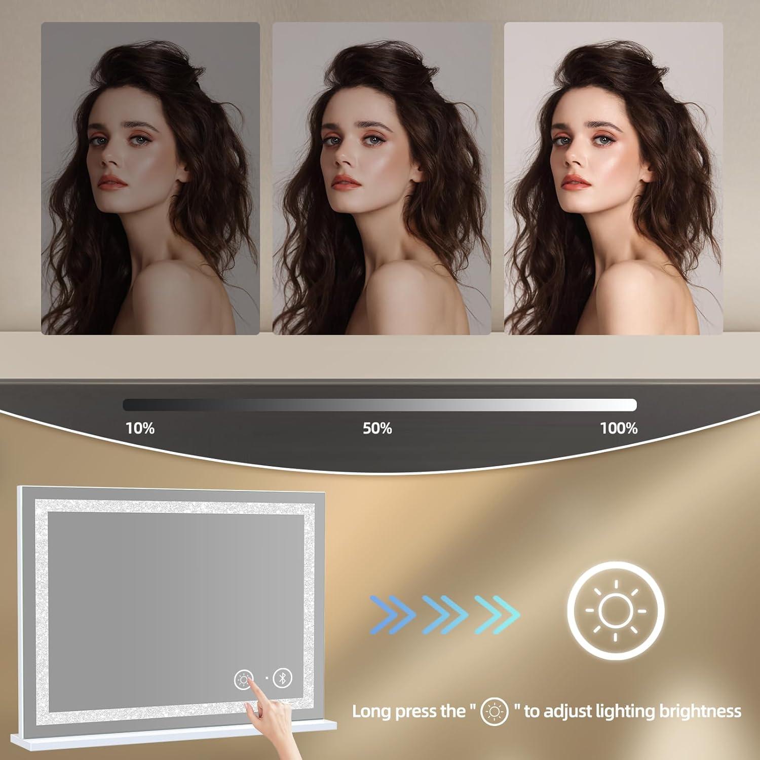 Espejo de Tocador Fenair Blanco con Luces y Altavoz Bluetooth 60x80 cm