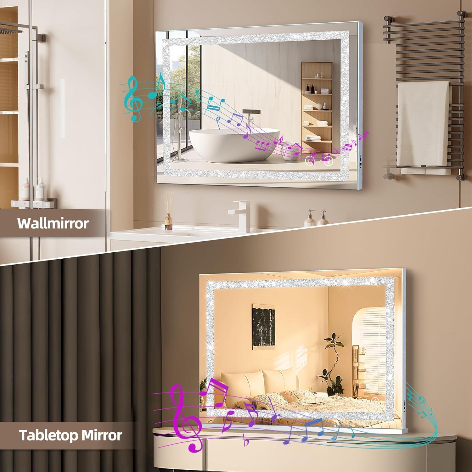 Espejo de Tocador Fenair Blanco con Luces y Altavoz Bluetooth 60x80 cm