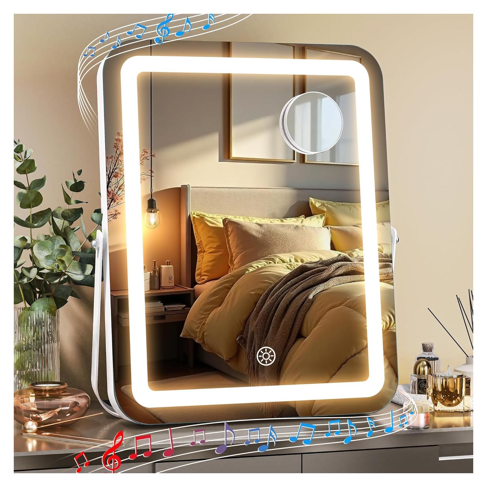 Espejo de Maquillaje MINISO LED con Altavoz Bluetooth 28x36cm