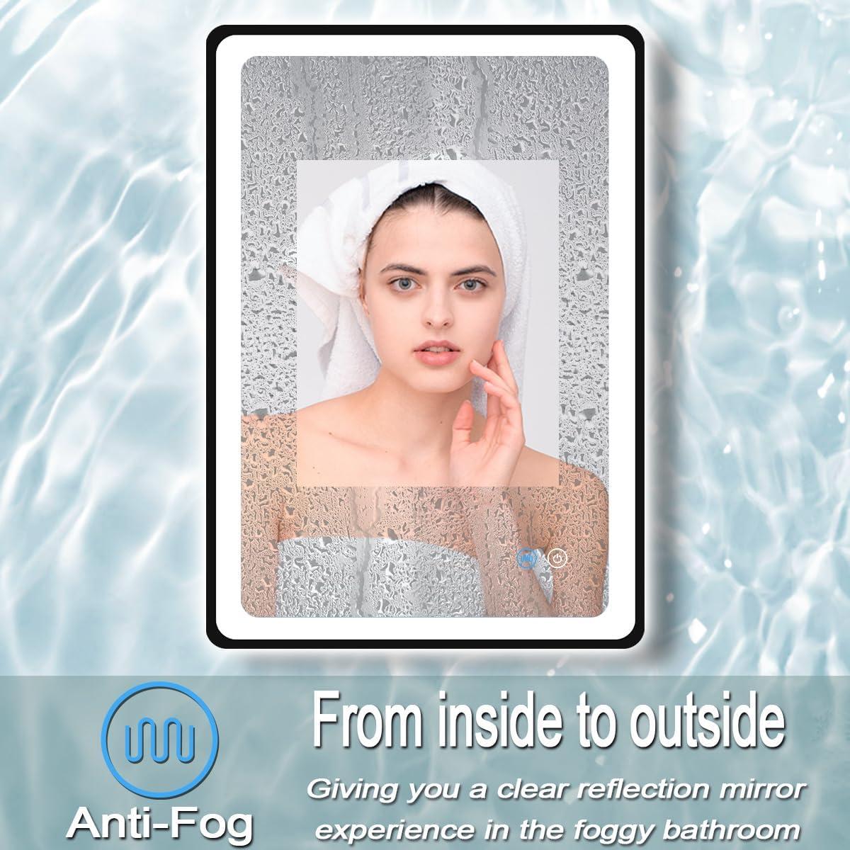 Espejo LED negro MEIOUKA 101.6 x 60.96 cm regulable 3 colores