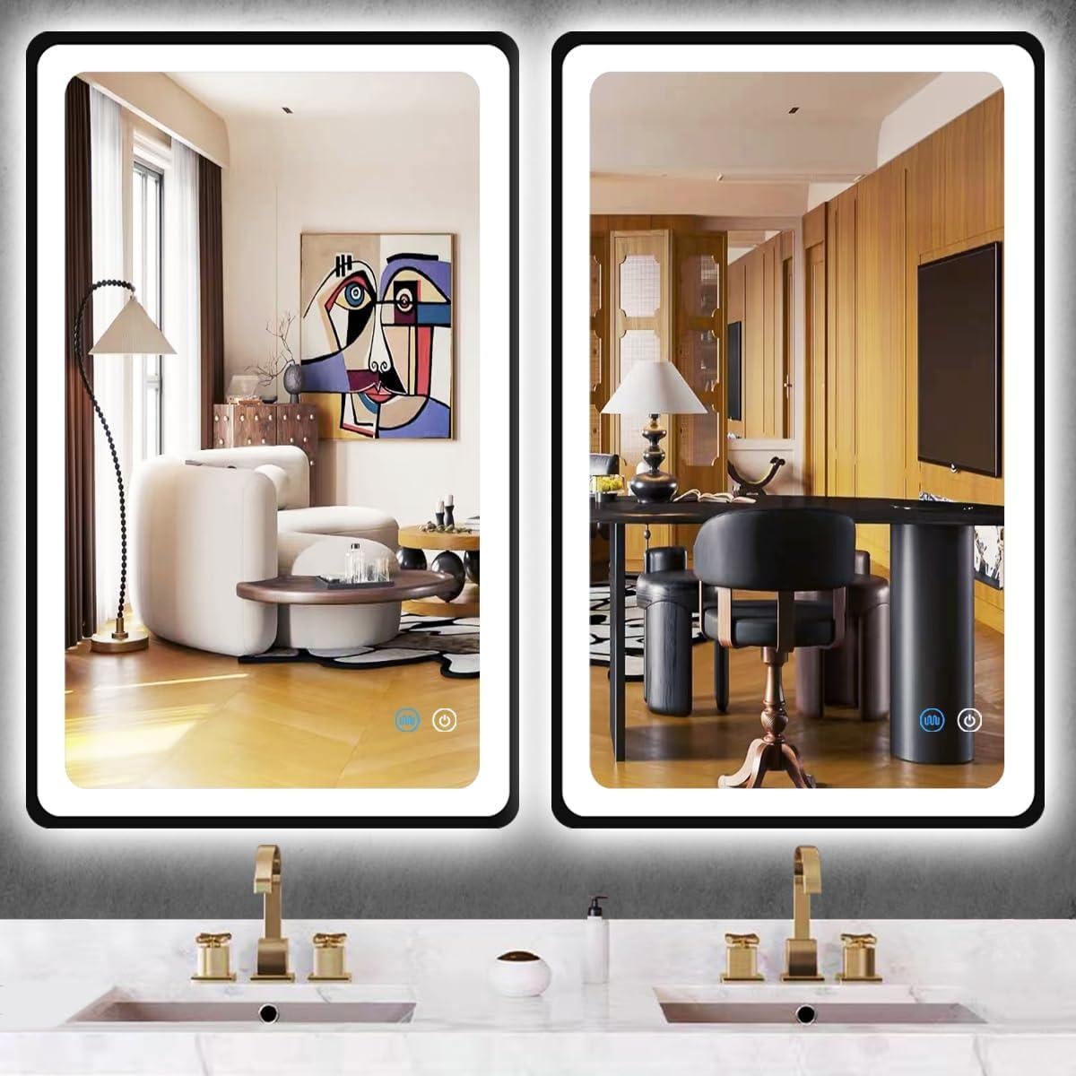 Espejo LED negro MEIOUKA 101.6 x 60.96 cm regulable 3 colores