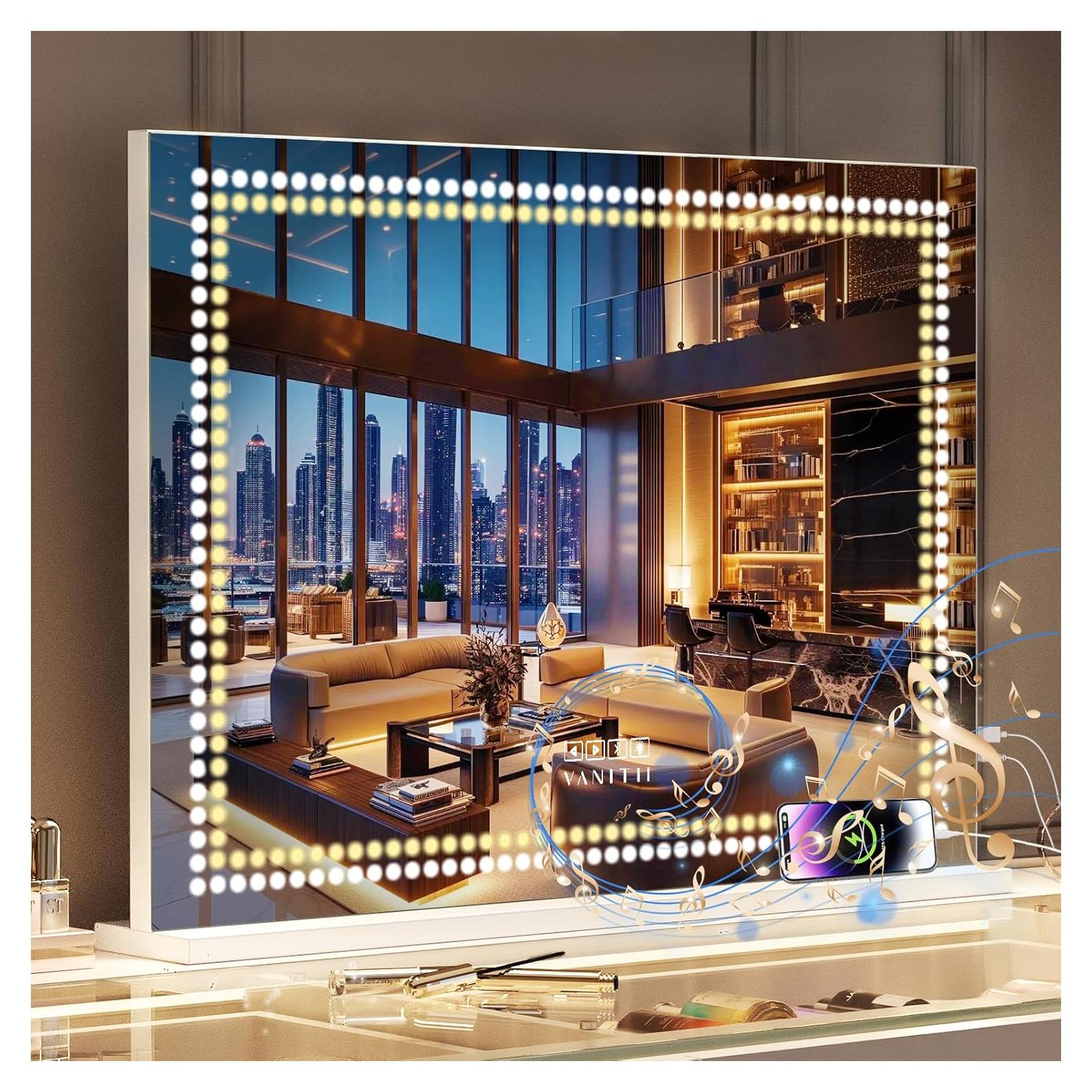 Espejo de Tocador Iluminado VANITII 58x81cm con Altavoz Bluetooth