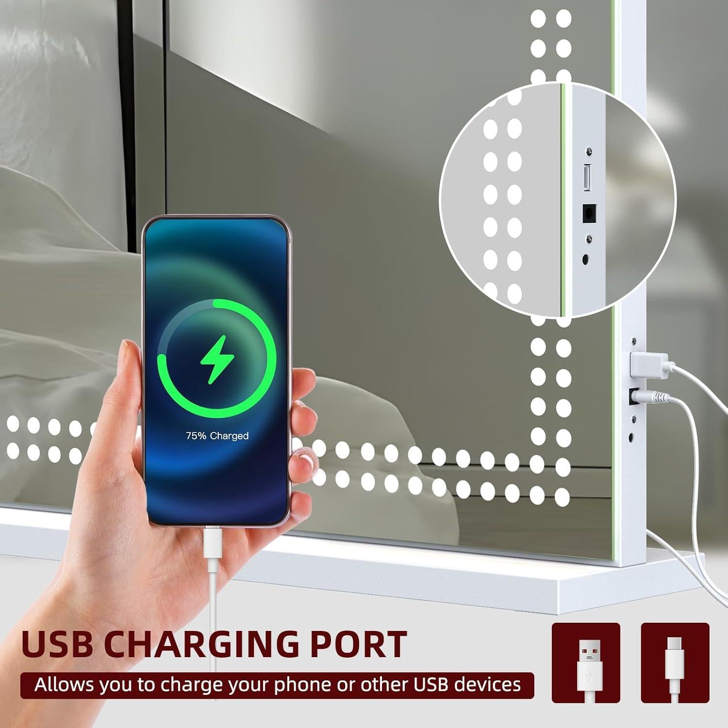 Espejo de Tocador Iluminado VANITII 58x81cm con Altavoz Bluetooth