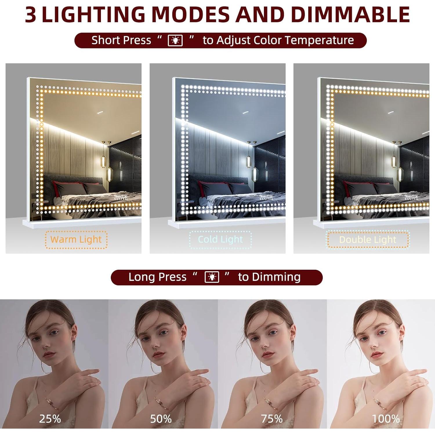 Espejo de Tocador Iluminado VANITII 58x81cm con Altavoz Bluetooth