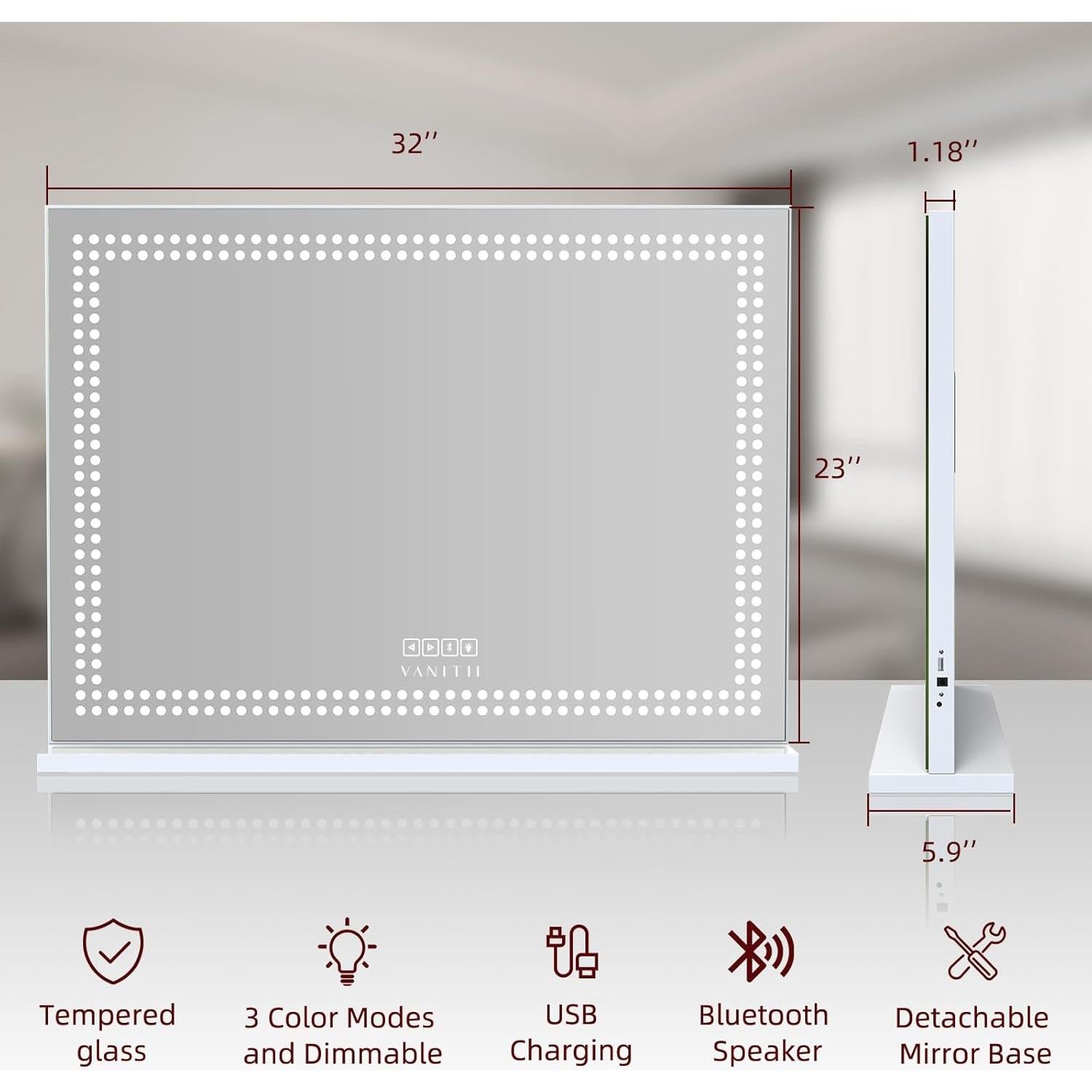 Espejo de Tocador Iluminado VANITII 58x81cm con Altavoz Bluetooth